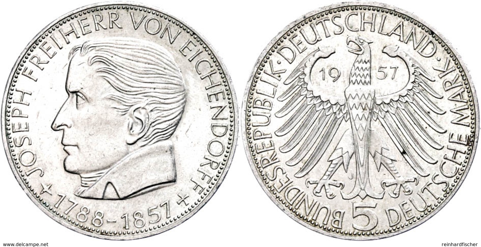 5 Mark, 1957, Eichendorff, Kl. Rf., Vz., Katalog: J. 391 Vz - Andere & Zonder Classificatie