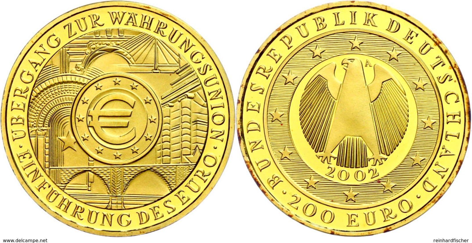 200 Euro Gold, 2002, Übergang Zur Währungsunion, Mzz A, In Kapsel, Mit Zertifikat Und Originalschatulle, Etwas Fleckig,  - Andere & Zonder Classificatie