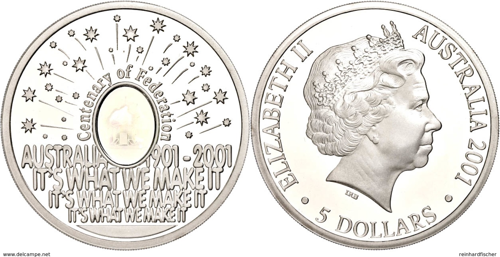 5 Dollars, 2001, Hundertsten Föderation - Feuerwerk (Kinegramm), KM 591, Schön 611, Im Etui Mit OVP Und Zertifikat, PP.  - Other & Unclassified