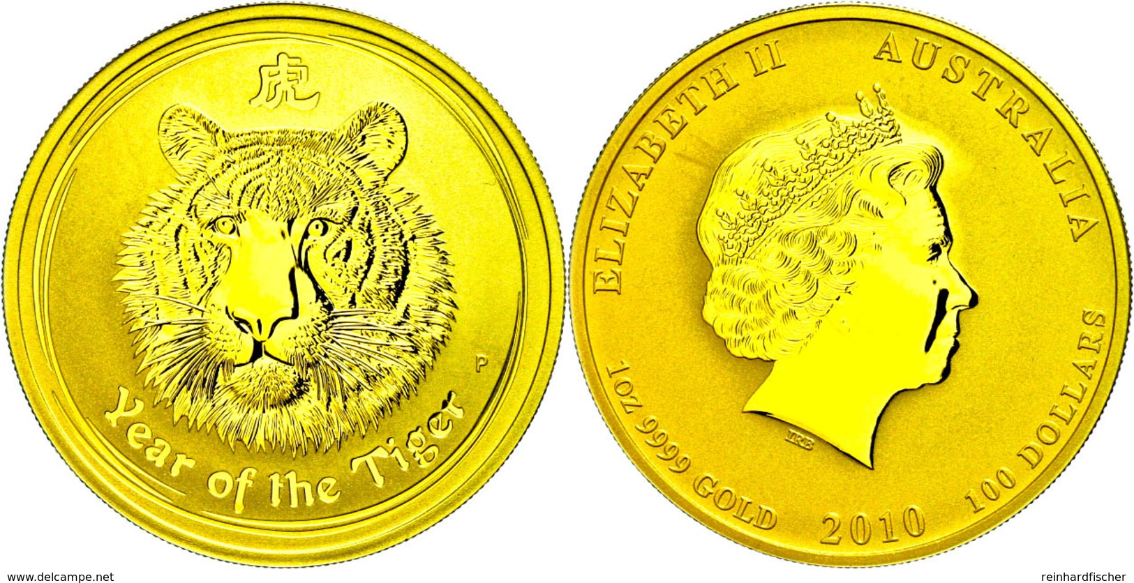 100 Dollars, Gold, 2010, Year Of The Tiger, 1 Unze, KM 1323, In Kapsel, St.  St - Other & Unclassified