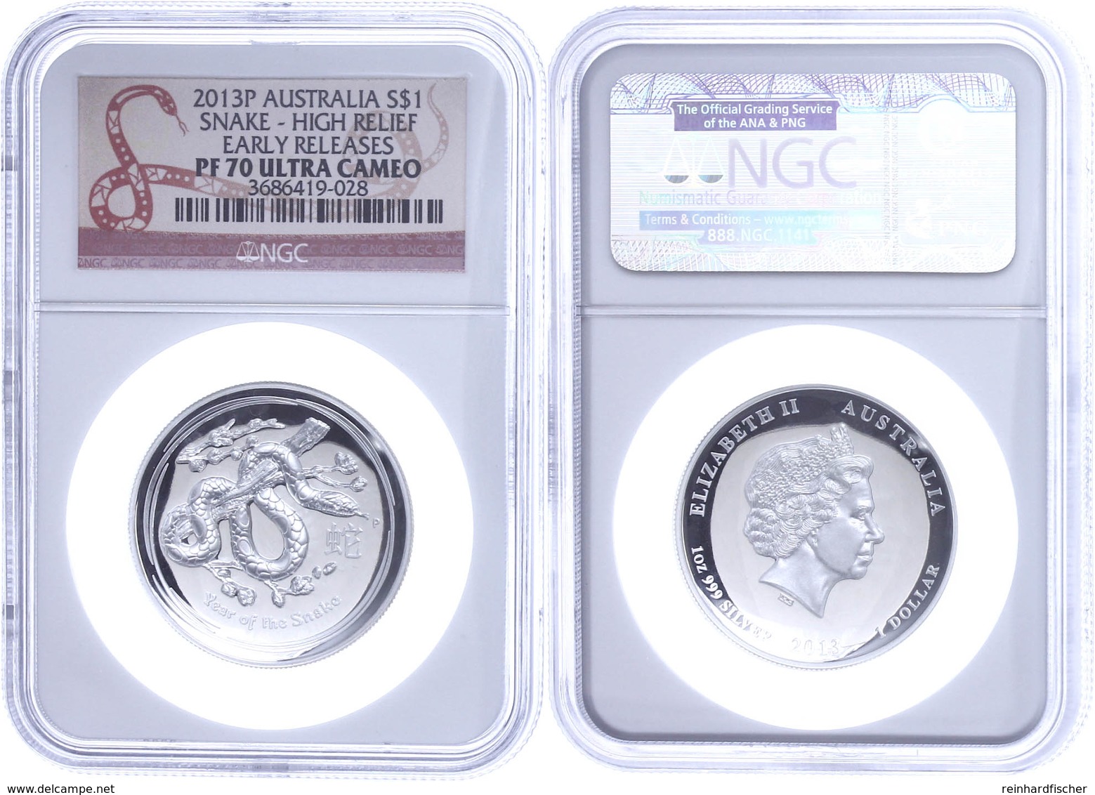 1 Dollar, 2013, P, Year Of The Snake, In Slab Der NGC Mit Der Bewertung PF70 Ultra Cameo, High Relief, Early Releases. - Other & Unclassified