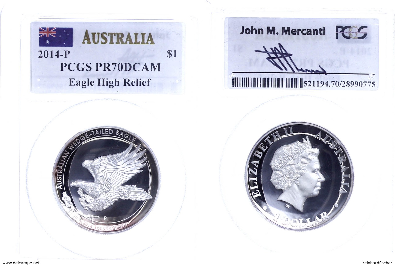 1 Dollar, 2014, Wedge Tailed Eagle, In Slab Der PCGS Mit Der Bewertung PR70DCAM, High Relief, Mercanti-Flag Label, Mit Z - Other & Unclassified
