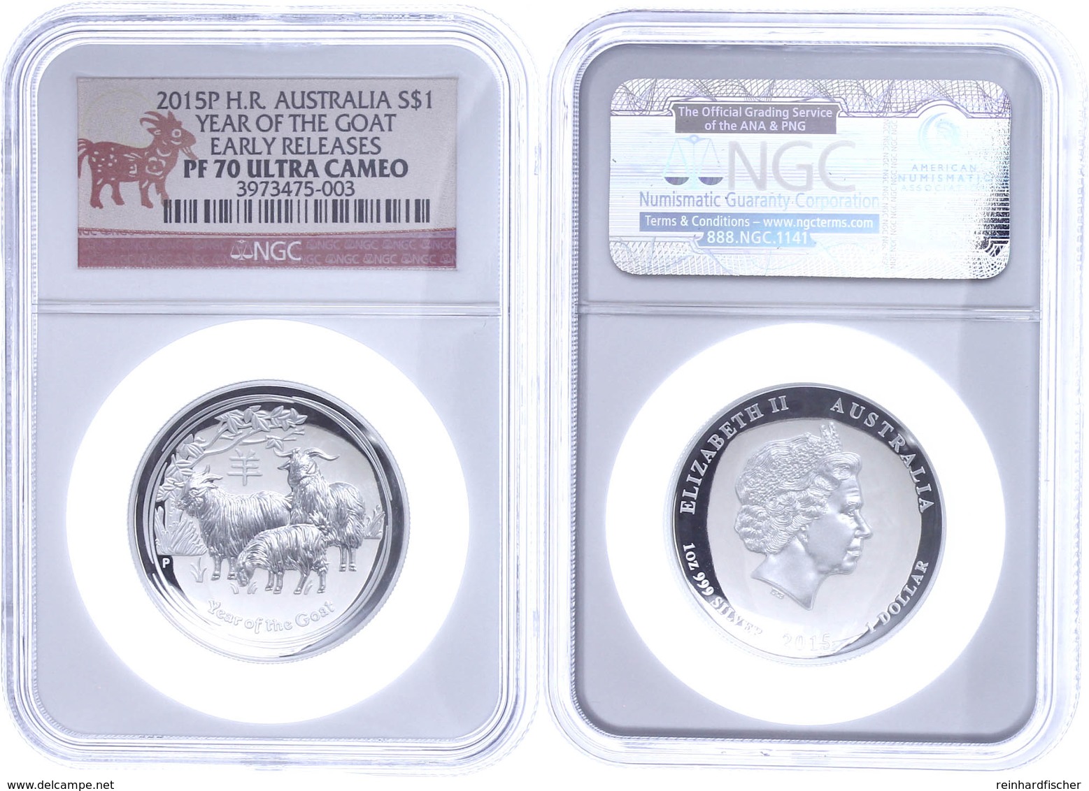 1 Dollar, 2015, P, Year Of The Goat, In Slab Der NGC Mit Der Bewertung PF70 Ultra Cameo, High Relief, Early Releases. - Andere & Zonder Classificatie