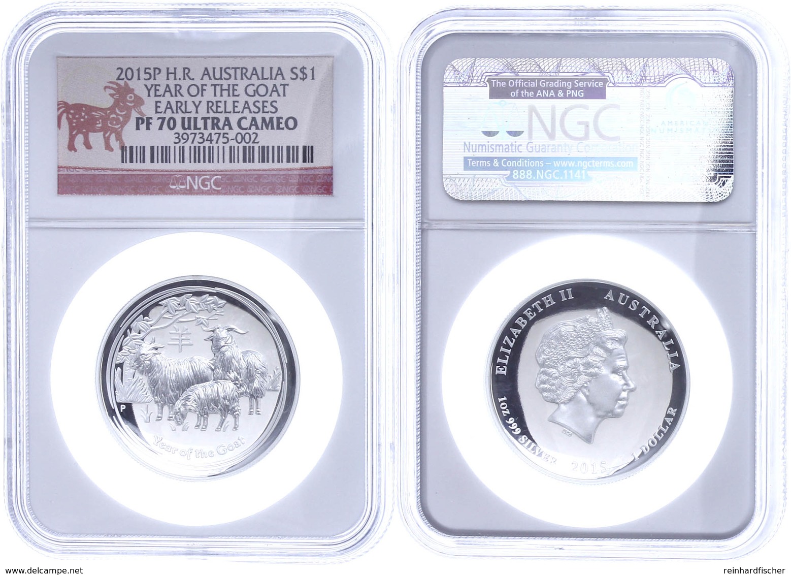 1 Dollar, 2015, P, Year Of The Goat, In Slab Der NGC Mit Der Bewertung PF70 Ultra Cameo, High Relief, Early Releases. - Andere & Zonder Classificatie