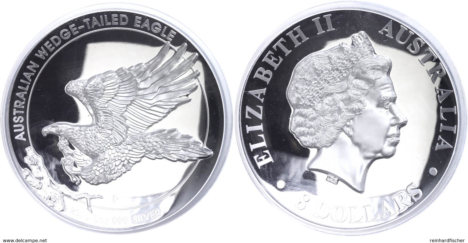 8 Dollars, 2015, Wedge Tailed Eagle, 5 Unzen Silber, High Relief, Etui Mit OVP Und Zertifikat, PP. Auflage Nur 2.500 Stü - Other & Unclassified