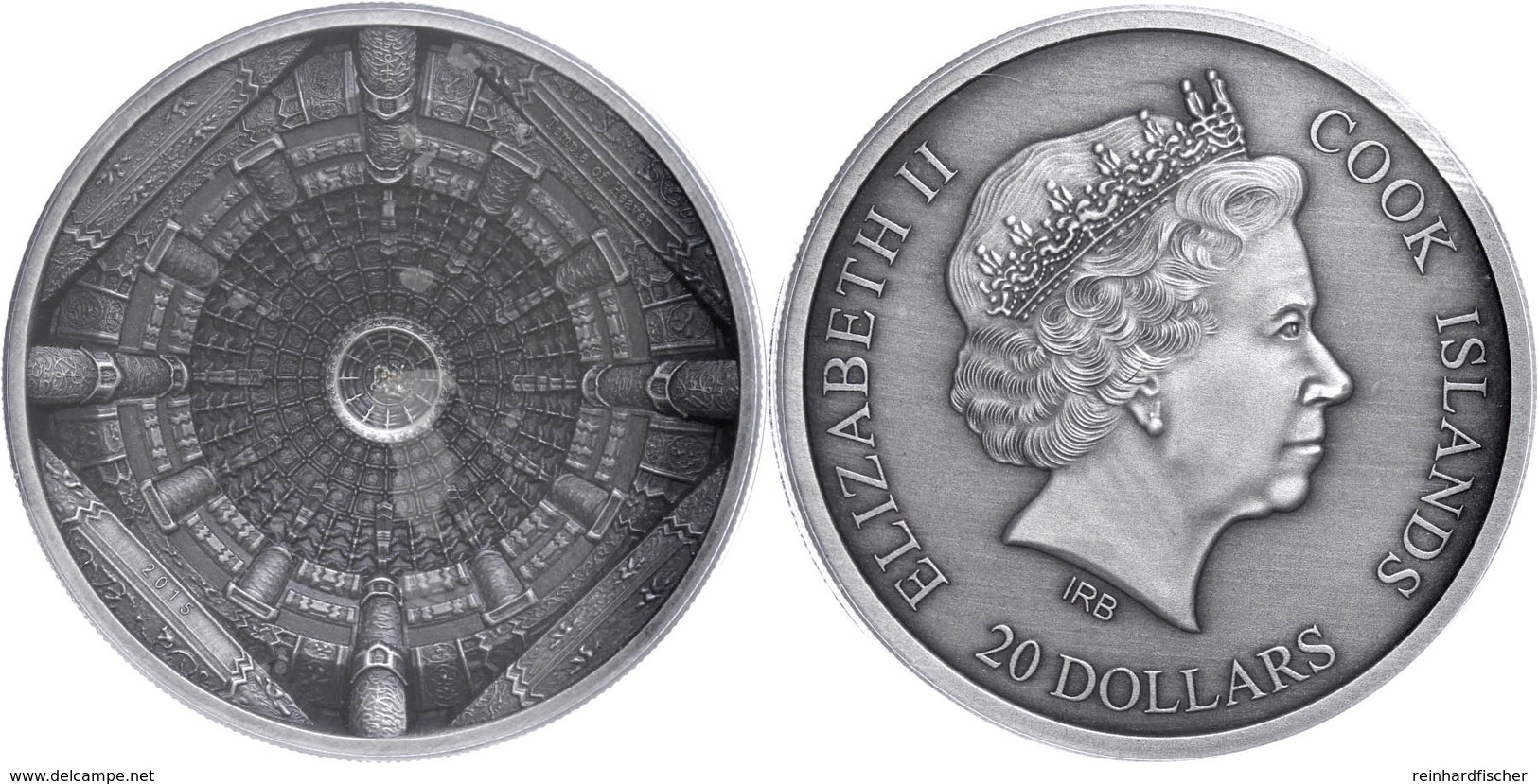 20 Dollars, 2015, Temple Of Heaven - Beijing, 999er Silber, 100g, Antik Finish, Eingeschweißt, Etui Mit OVP Und Zertifik - Cookinseln