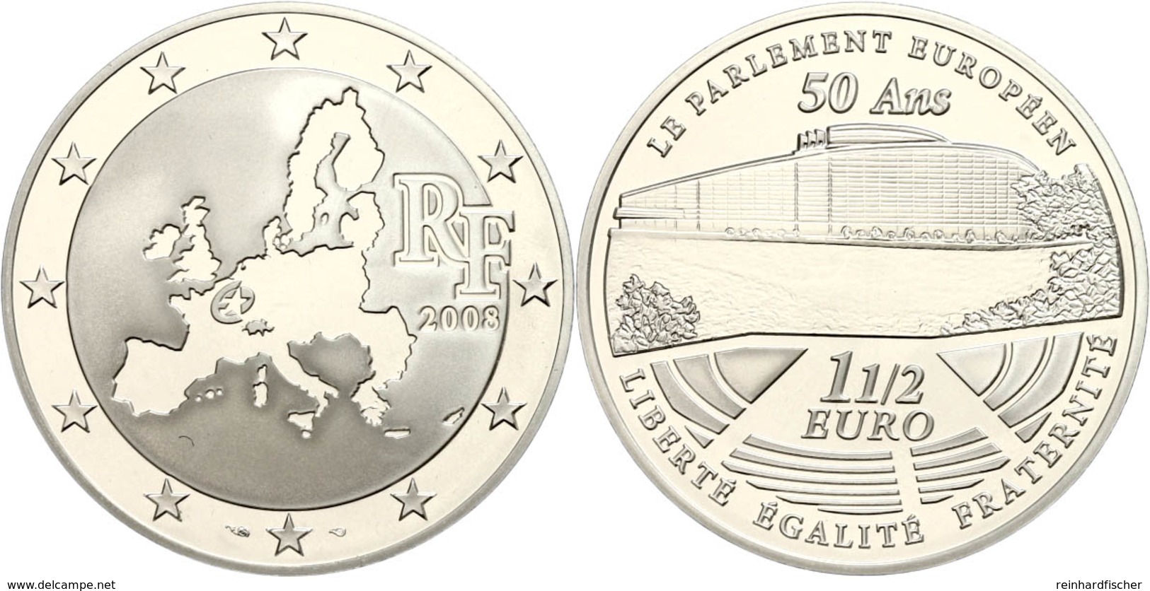 1,5 Euro, 2008, 50 Jahre Europäisches Parlament, KM 1532, Schön 977, Im Etui Mit OVP Und Zertifikat, Angelaufen, PP. Auf - Other & Unclassified
