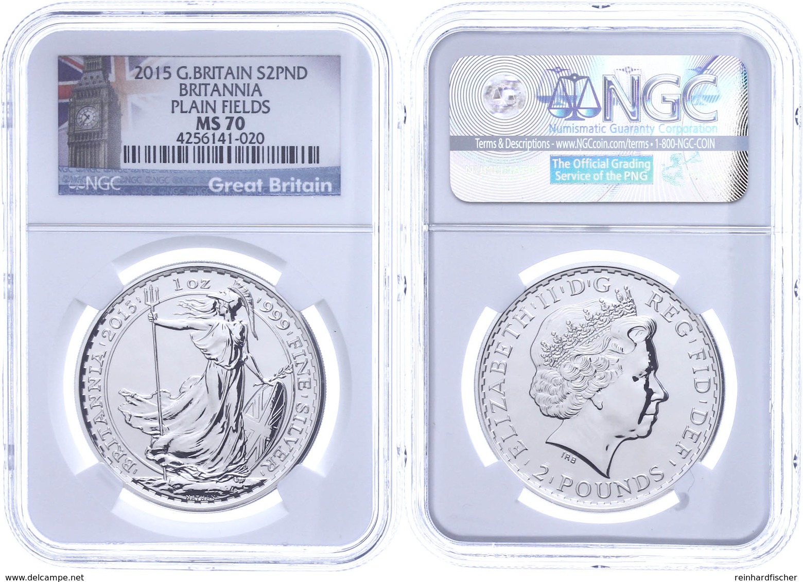 2 Pounds, 2015, Britannia, In Slab Der NGC Mit Der Bewertung MS70, Plain Fields, Big Ben Label. - Andere & Zonder Classificatie