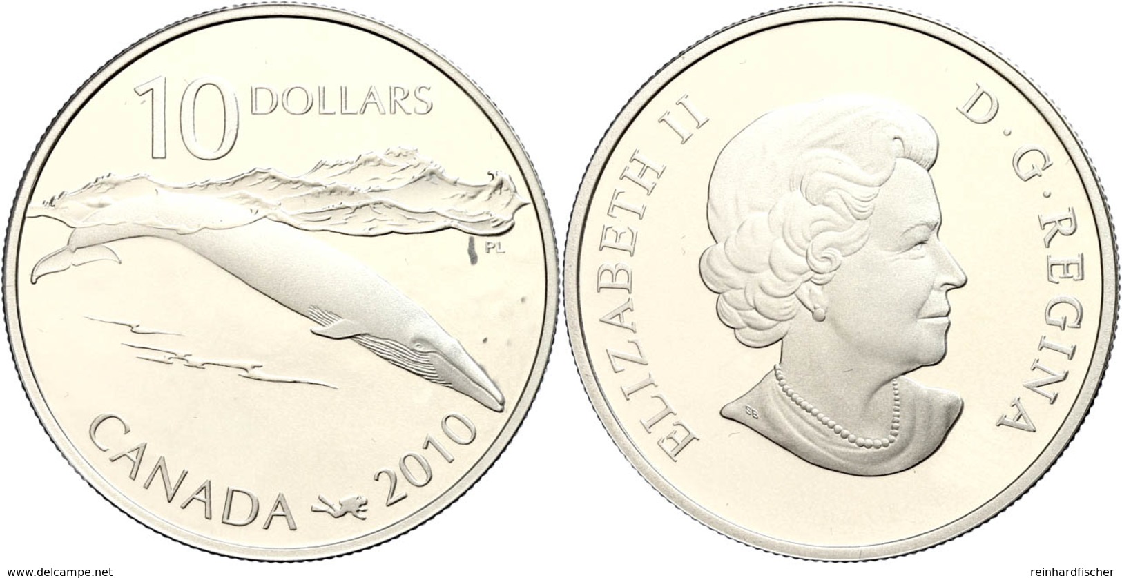 10 Dollars, 2010, Blauwal (ohne Briefmarken), Im Etui Mit OVP Und Zertifikat, Angelaufen, PP. Auflage Nur 10.000 Stück.  - Canada