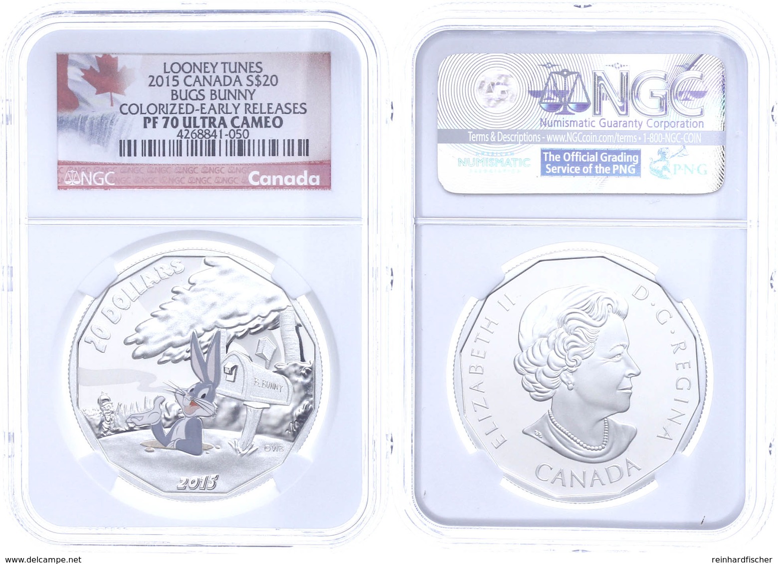 20 Dollars, 2015, Looney Tunes-Bugs Bunny, In Slab Der NGC Mit Der Bewertung PF 70 Ultra Cameo, Colorized Early Releases - Canada