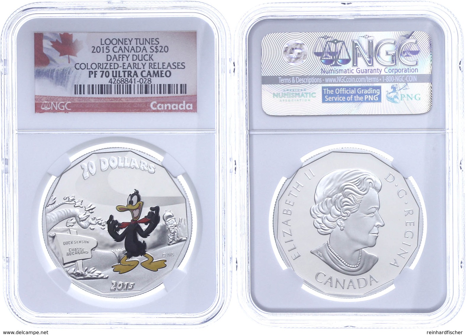 20 Dollars, 2015, Looney Tunes-Duffy Duck, In Slab Der NGC Mit Der Bewertung PF 70 Ultra Cameo, Colorized Early Releases - Canada