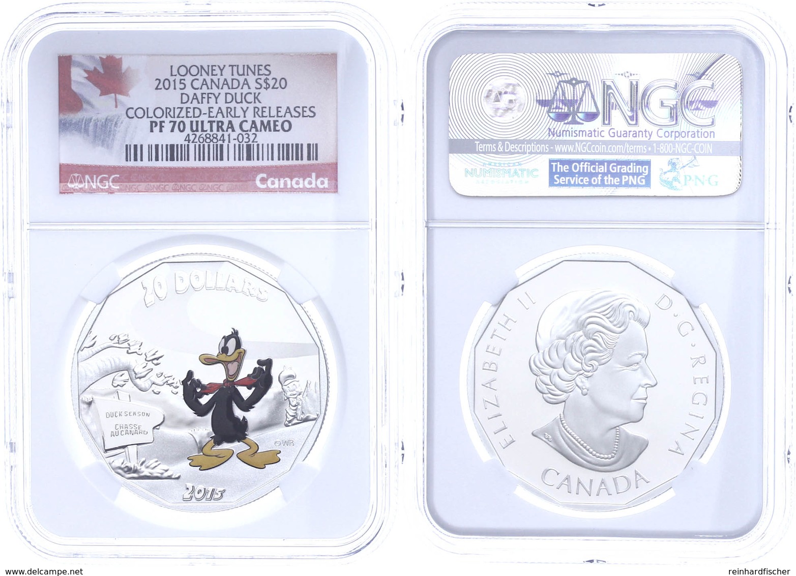 20 Dollars, 2015, Looney Tunes-Duffy Duck, In Slab Der NGC Mit Der Bewertung PF 70 Ultra Cameo, Colorized Early Releases - Canada