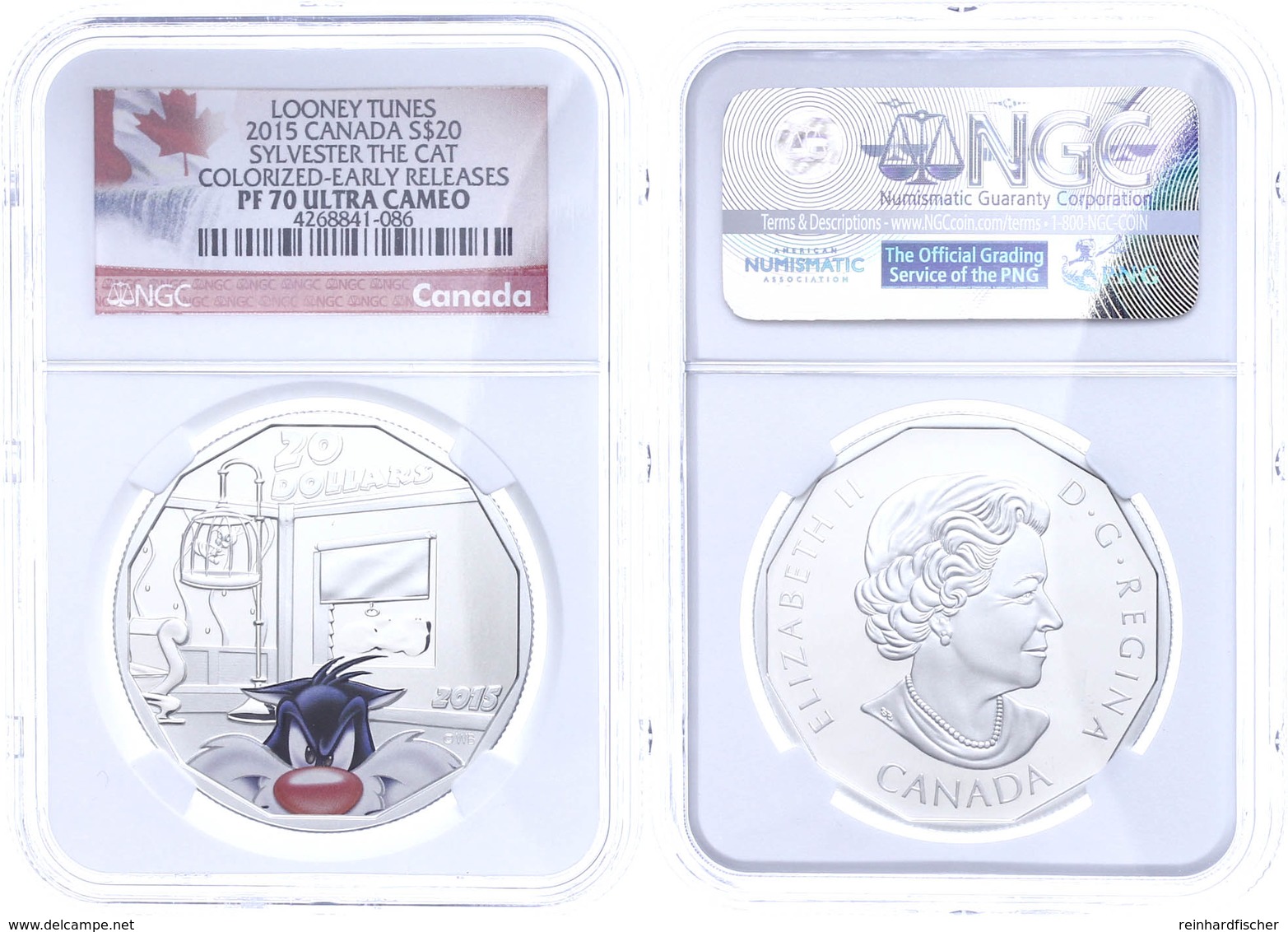 20 Dollars, 2015, Looney Tunes-Sylvester The Cat, In Slab Der NGC Mit Der Bewertung PF 70 Ultra Cameo, Colorized Early R - Canada