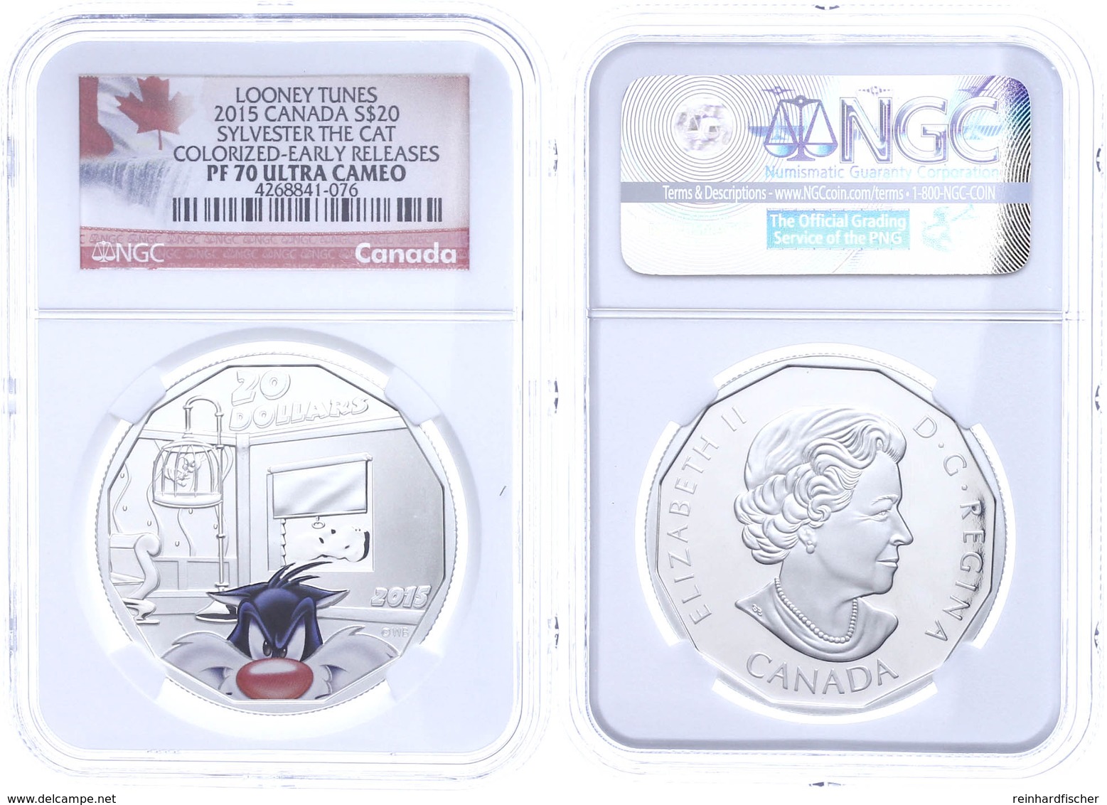 20 Dollars, 2015, Looney Tunes-Sylvester The Cat, In Slab Der NGC Mit Der Bewertung PF 70 Ultra Cameo, Colorized Early R - Canada