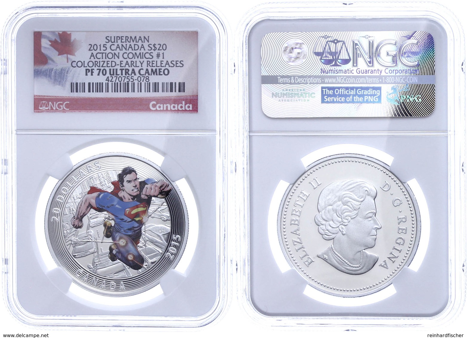 20 Dollars, 2015, Superman-Action Comics #1, In Slab Der NGC Mit Der Bewertung PF 70 Ultra Cameo, Colored Early Releases - Canada