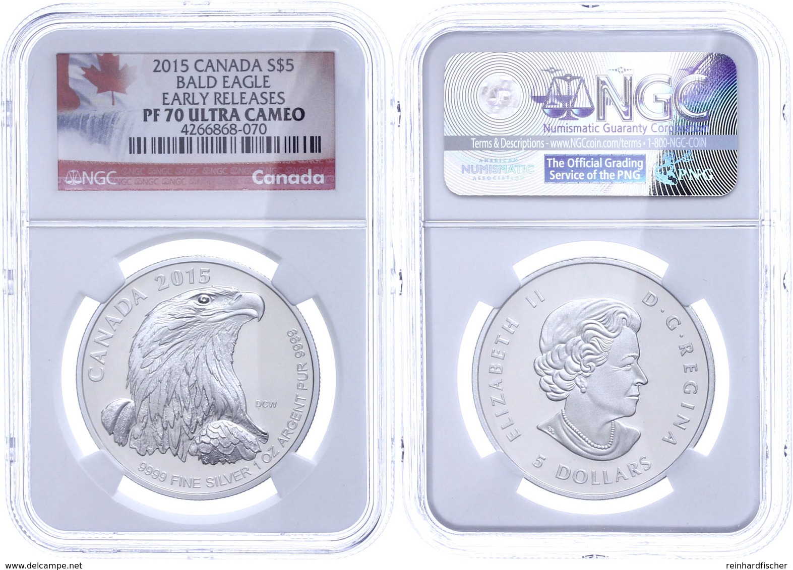 5 Dollars, 2015, Bald Eagle, In Slab Der NGC Mit Der Bewertung PF70 Ultra Cameo, Early Releases, Flag Label. - Canada