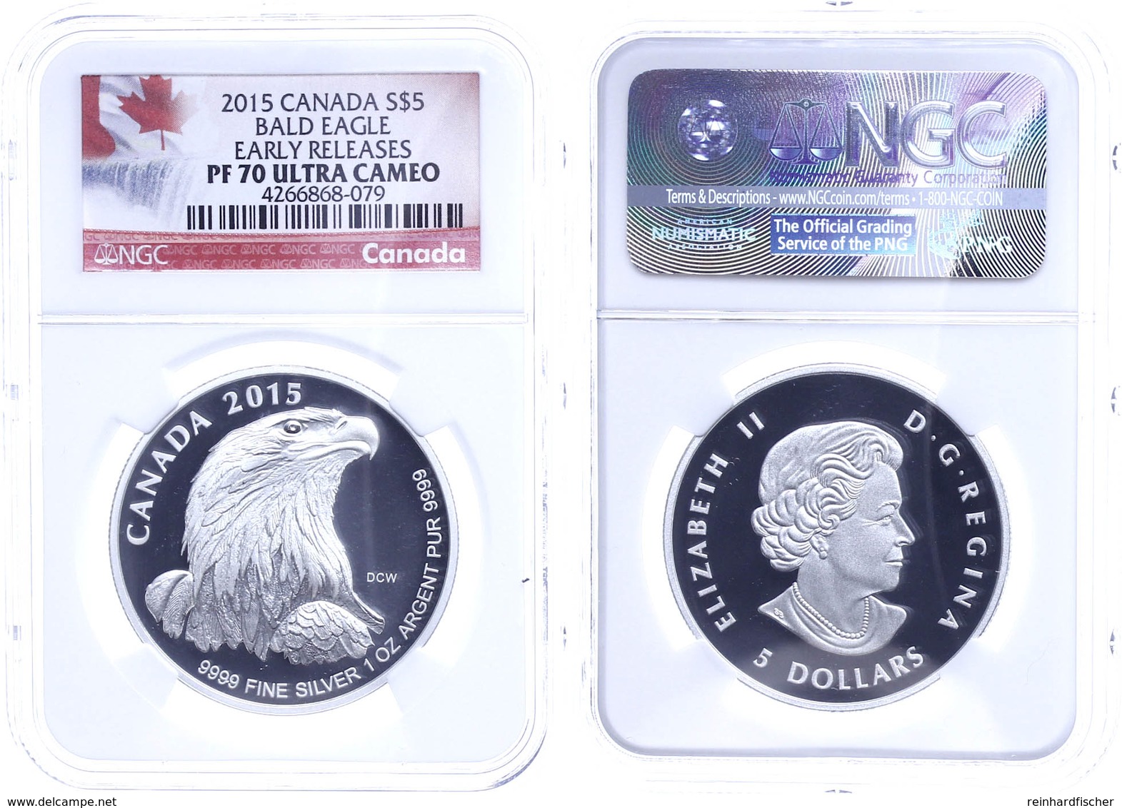 5 Dollars, 2015, Bald Eagle, In Slab Der NGC Mit Der Bewertung PF70 Ultra Cameo, Early Releases, Flag Label. - Canada