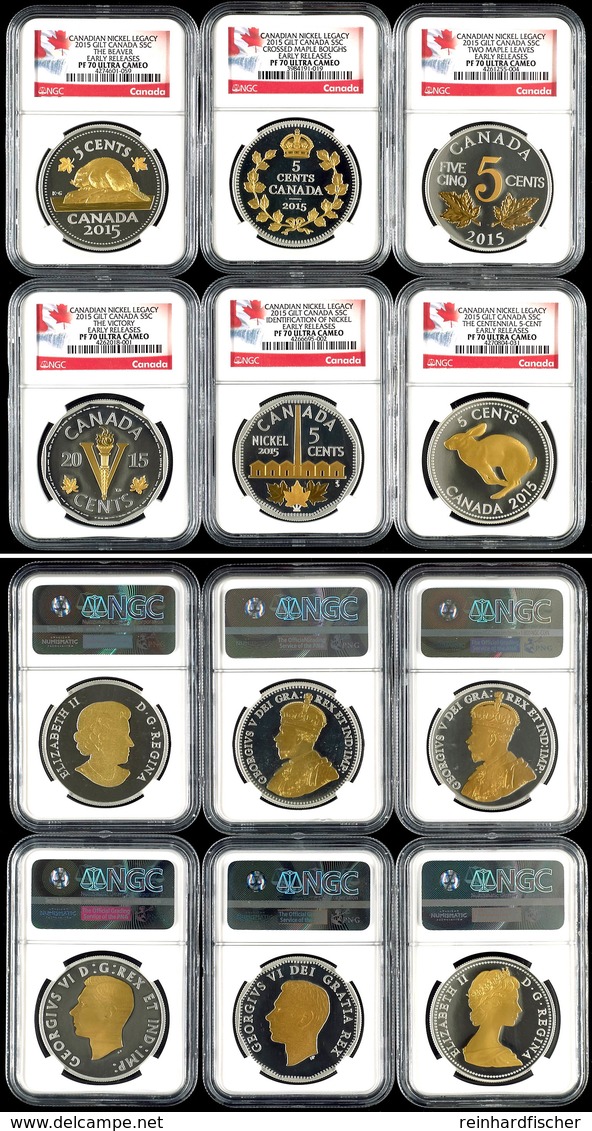 6 X 5 Cents, 2015, Canadian Nickel Legacy, Jeweils In Slab Der NGC Mit Der Bewertung PF70 Ultra Cameo, Early Releases, F - Canada