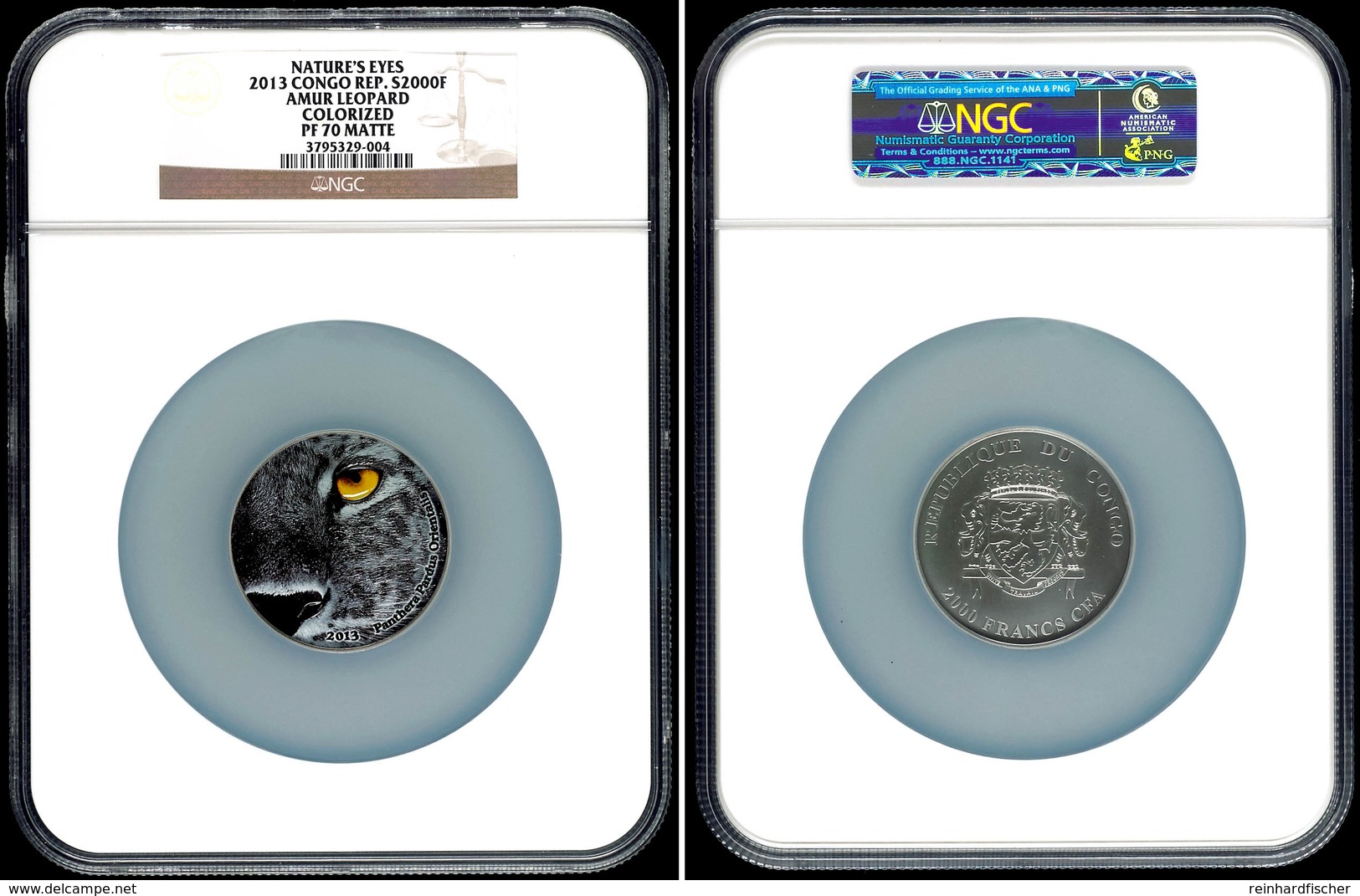 2000 Francs CFA, 2013, Amur Leopard, Nature's Eyes, In Slab Der NGC Mit Der Bewertung PF70 Matte, Colorized. - Congo (Democratic Republic 1964-70)