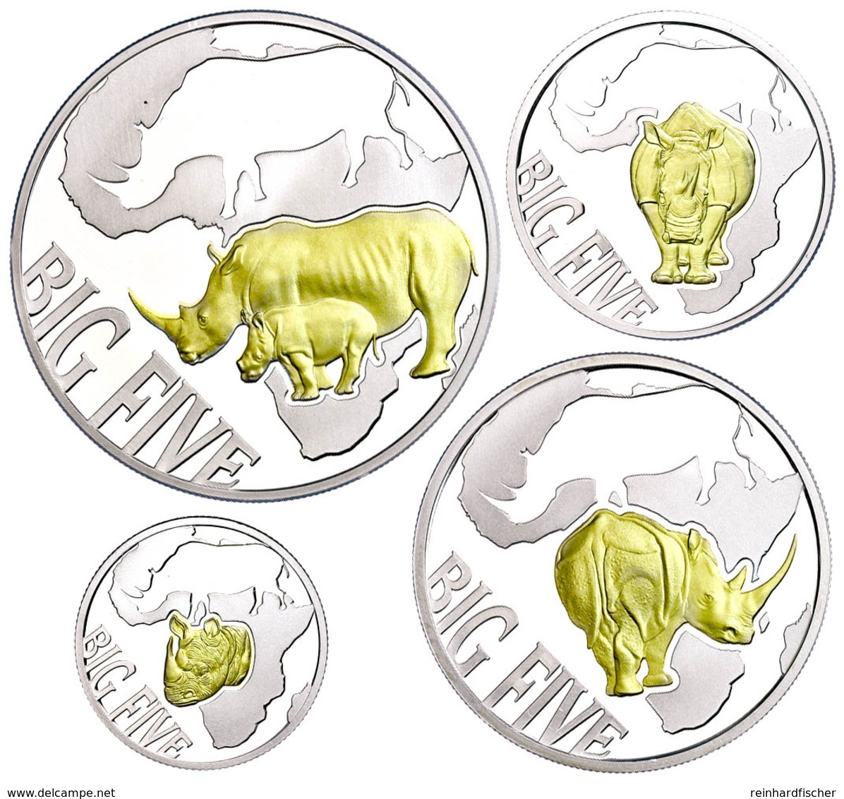 Set Zu 10 Bis 240 Francs (400 Francs Gesamt), 2013, Big Five - Rhinoceros, 1/10 Bis 1 Unze Silber, Schatulle Mit OVP Und - Congo (Democratische Republiek 1998)
