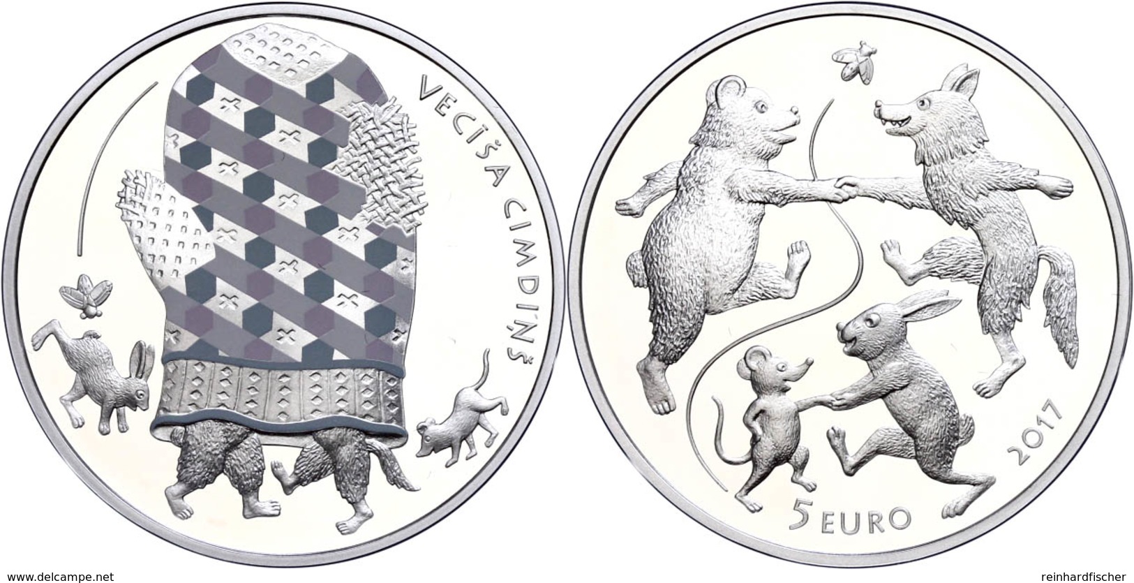 5 Euro, 2017, Der Handschuh Des Alten Mannes, 925er Silber, Coloriert, Etui Mit Zertifikat, PP. Auflage Nur 10.000 Stück - Letland