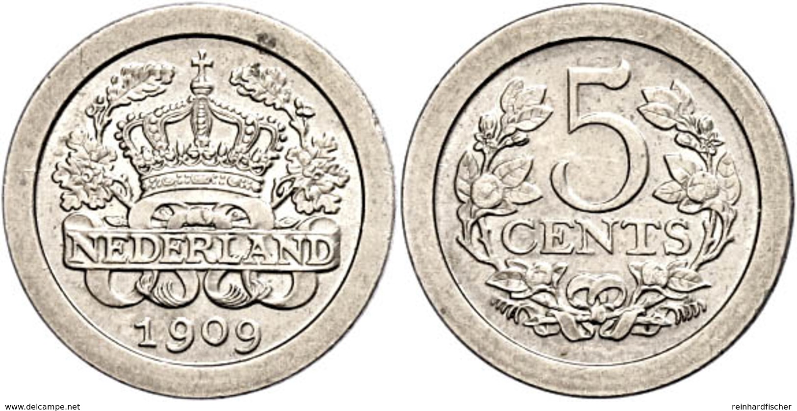 5 Cent, 1909, Wilhelmina, Schulman 914, Vz-st.  Vz-st - Andere & Zonder Classificatie