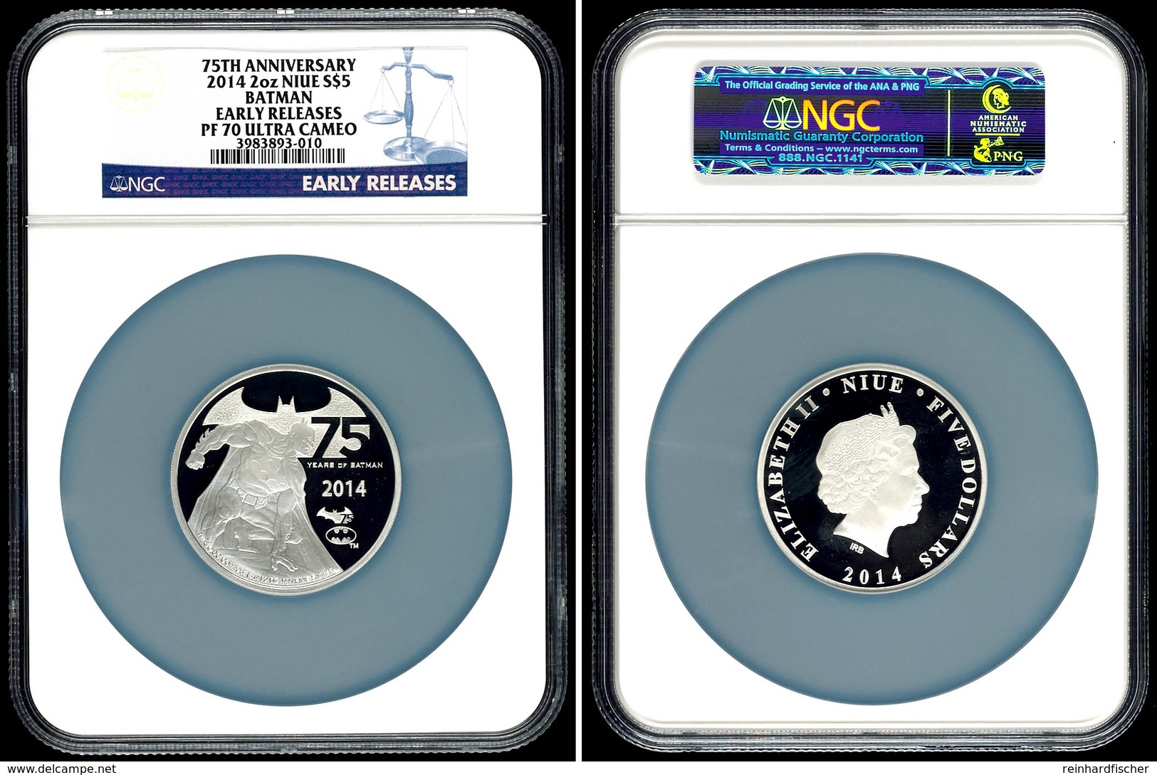 5 Dollars, 2 Unzen Silber, 2014, Batman, In Slab Der NGC Mit Der Bewertung PF70 Ultra Cameo, Early Releases. - Niue