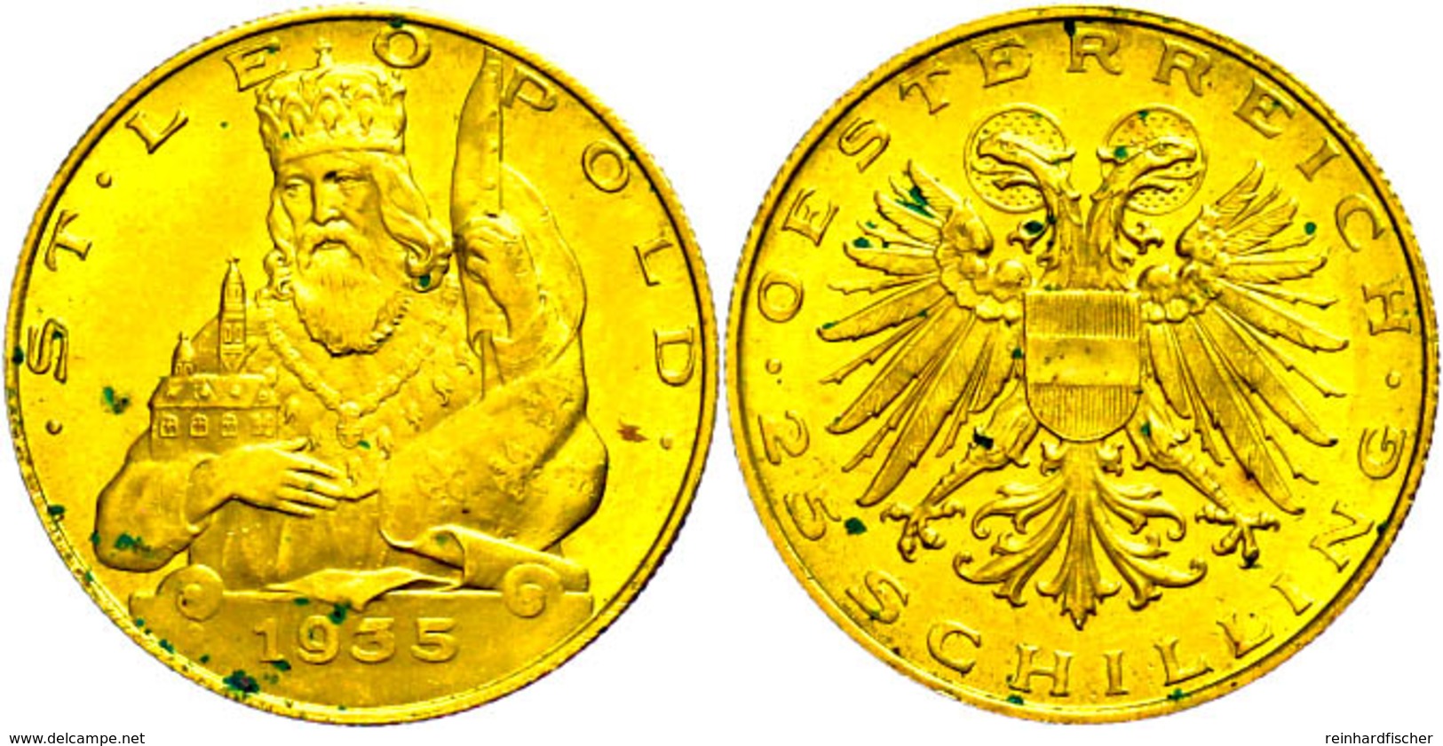 25 Schilling, Gold, 1935, Fb. 524, Grünspanflecken, Vz.  Vz - Austria