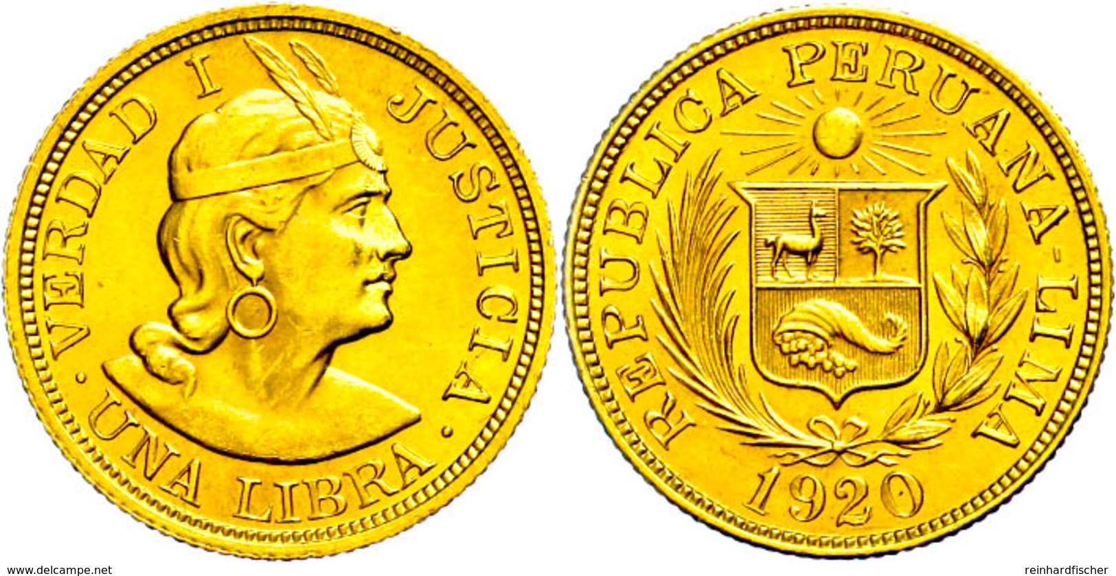 1 Libra, Gold, 1920, Fb. 73, Vz-st.  Vz-st - Peru