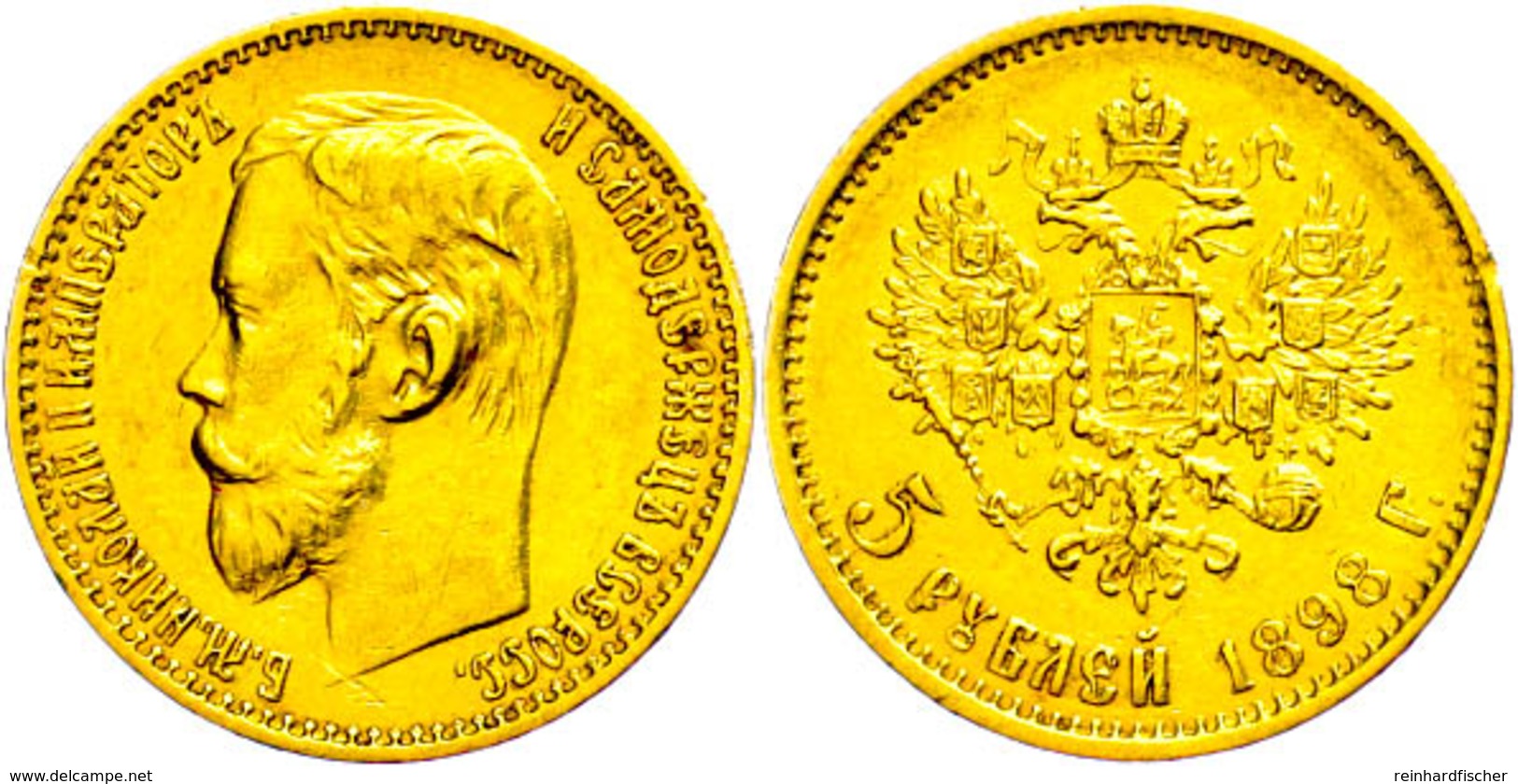 5 Rubel, Gold, 1898, Nikolaus II., Fb. 179, Kl. Rf., Ss-vz.  Ss-vz - Rusland