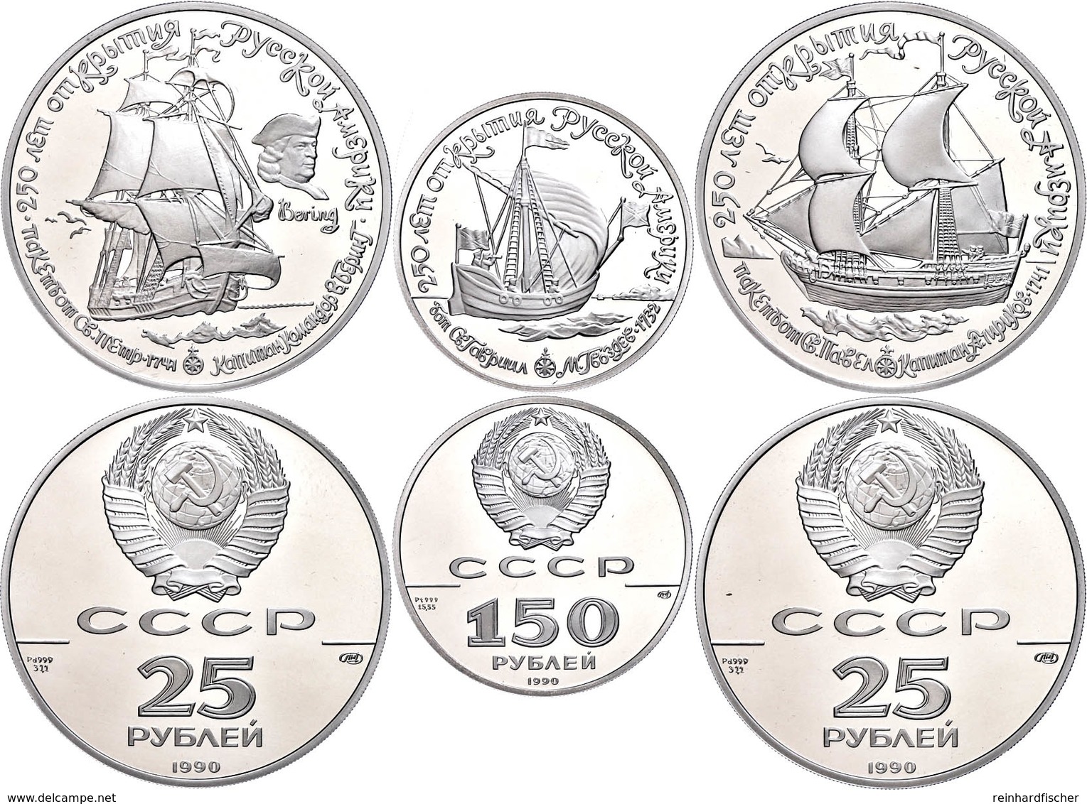 Set Zu 2 X 25 Rubel Palladium Und 1 X 150 Rubel Platin, 1990, Segelschiff St. Paul, St. Peter Und St. Gabriel, Auflage J - Rusland