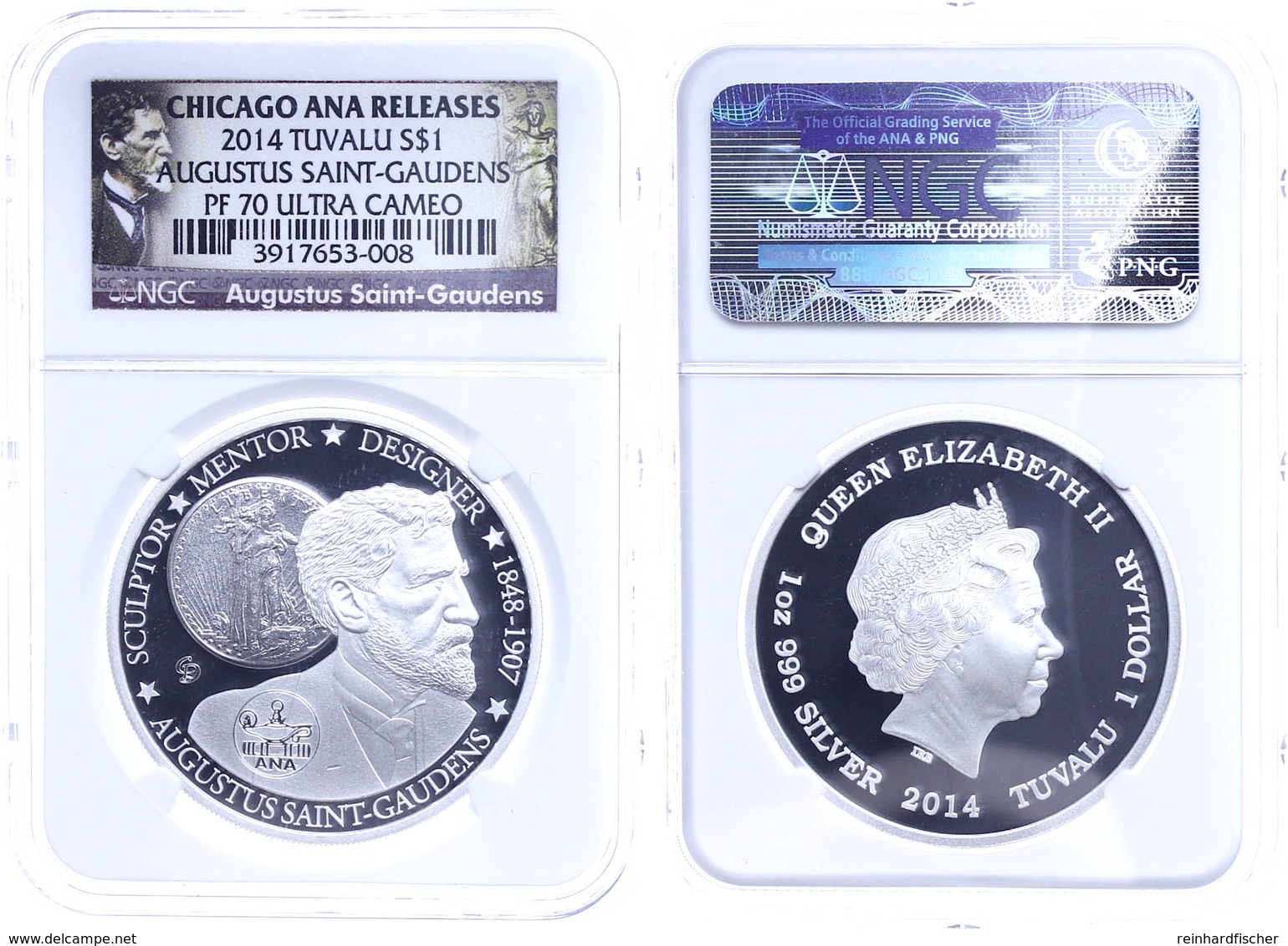 1 Dollar, 2014, Augustus Saint Gaudens, In Slab Der NGC Mit Der Bewertung PF70 Ultra Cameo, Chicago ANA Releases, Saint  - Tuvalu