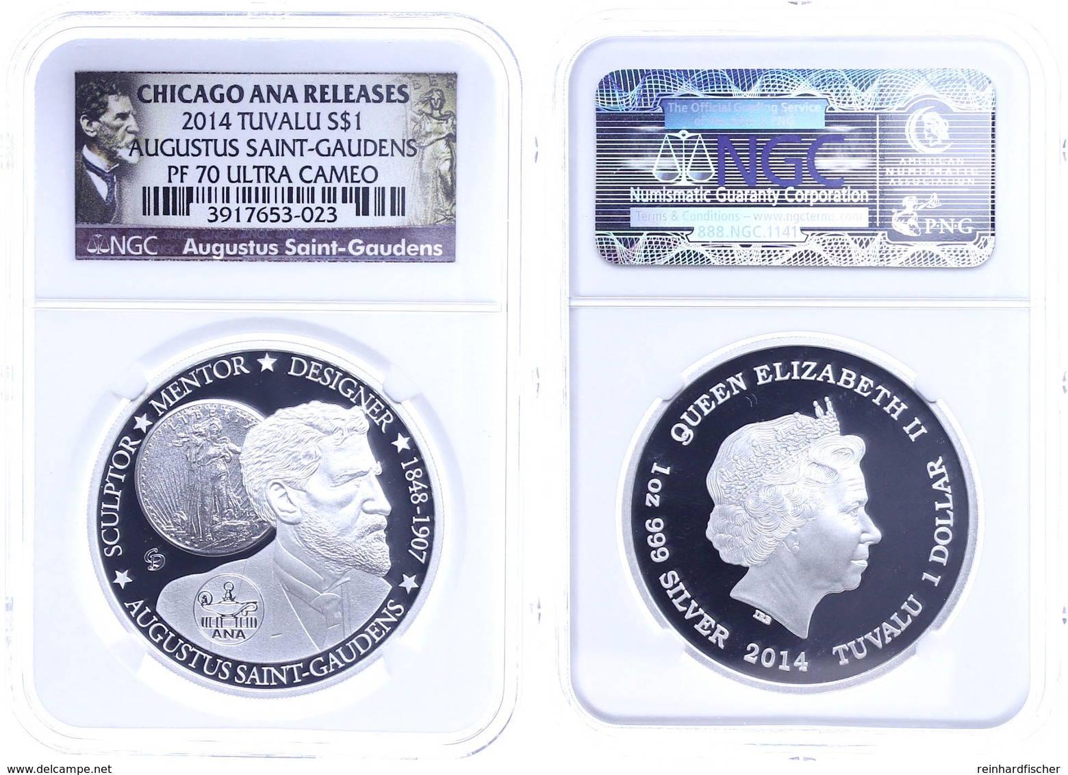 1 Dollar, 2014, Augustus Saint Gaudens, In Slab Der NGC Mit Der Bewertung PF70 Ultra Cameo, Chicago ANA Releases, Saint  - Tuvalu
