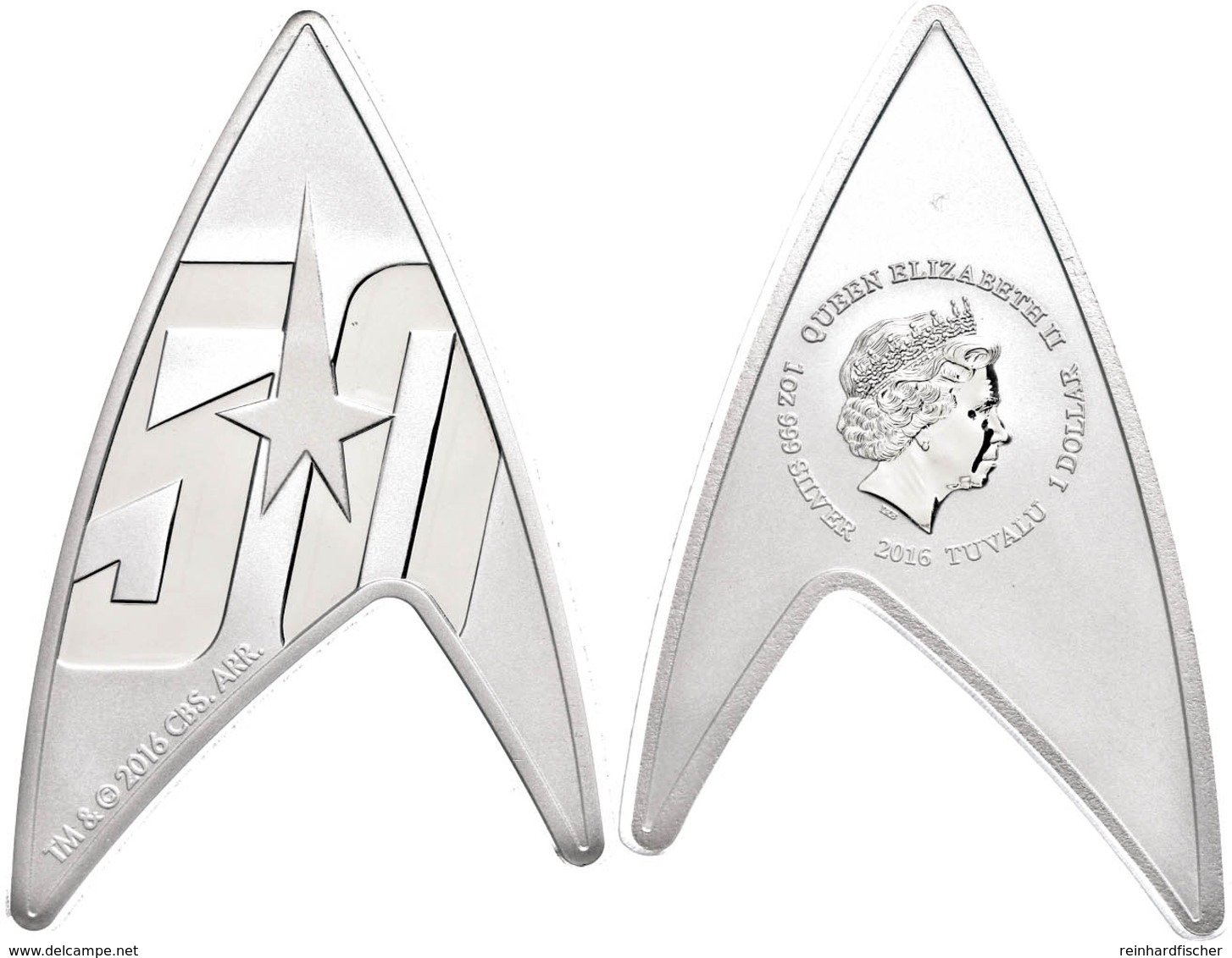 1 Dollar, 2016, 50 Jahre Star Trek - Delta Emblem, 1 Unze Silber, In Plexiglas, Etui Mit Zertifikat, PP. Auflage Nur 5.0 - Tuvalu