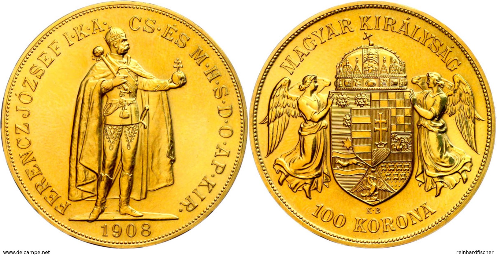 100 Kronen, Gold, 1908, Offizielle Nachprägung, Fb. 249R, St.  St - Hongarije