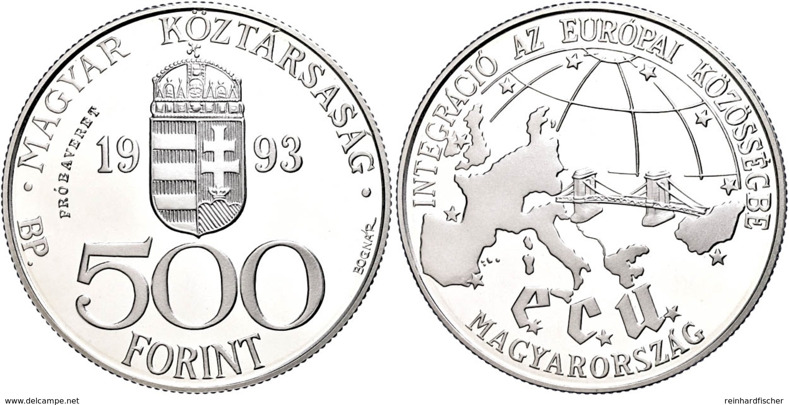 500 Forint, Silber, 1993, Probe, EU, Vgl. KM 704, In Kapsel, PP.  PP - Hongarije