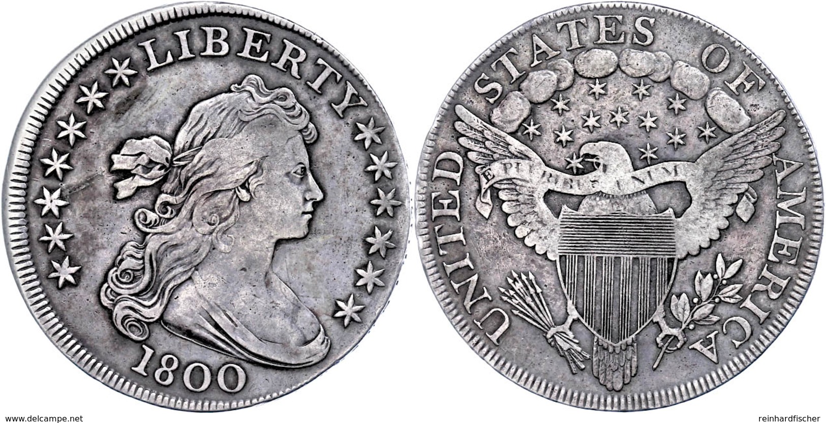 1 Dollar, 1800, Philadelphia, Zwei Kl. Bearbeitete Stellen Auf Dem Avers, Schöne Patina, Ss.  Ss - Andere & Zonder Classificatie