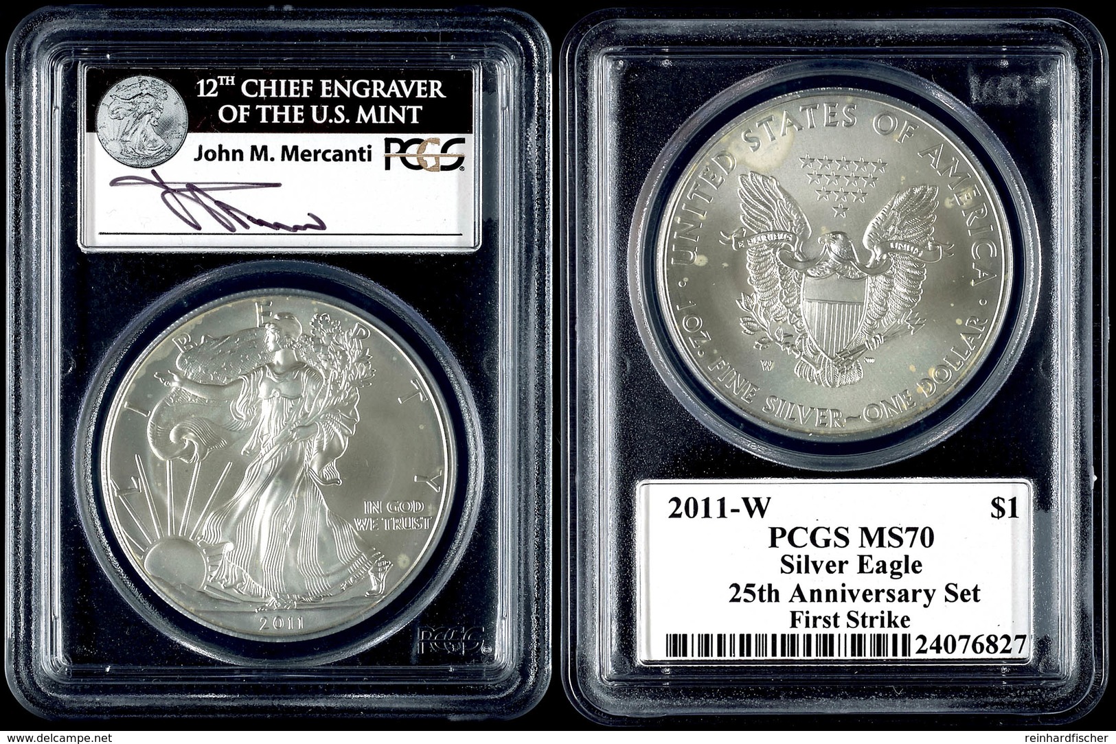 1 Dollar, 2011, W, Silver Eagle, In Slab Der PCGS Mit Der Bewertung MS70, 25. Jubiläum Set, First Strike, John M. Mercan - Andere & Zonder Classificatie