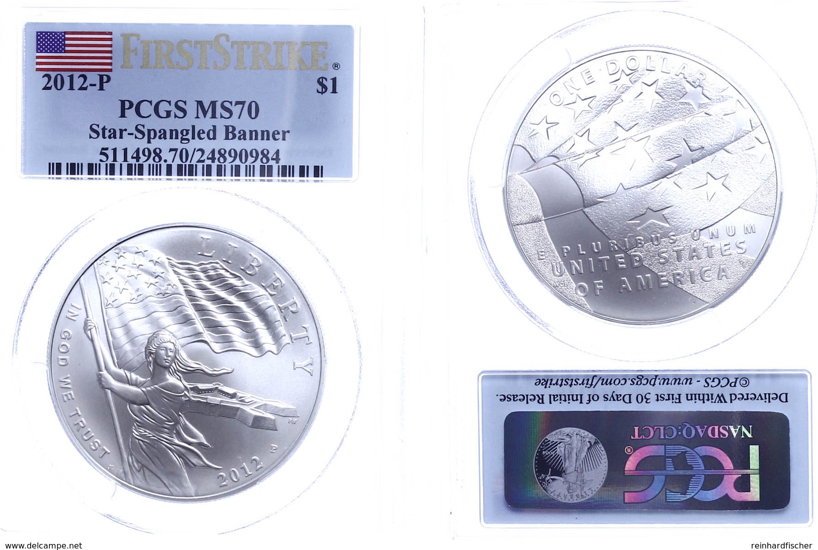 1 Dollar, 2012, P, Star Spangled Banner, In Slab Der PCGS Mit Der Bewertung MS70, First Strike, Flag Label. - Other & Unclassified