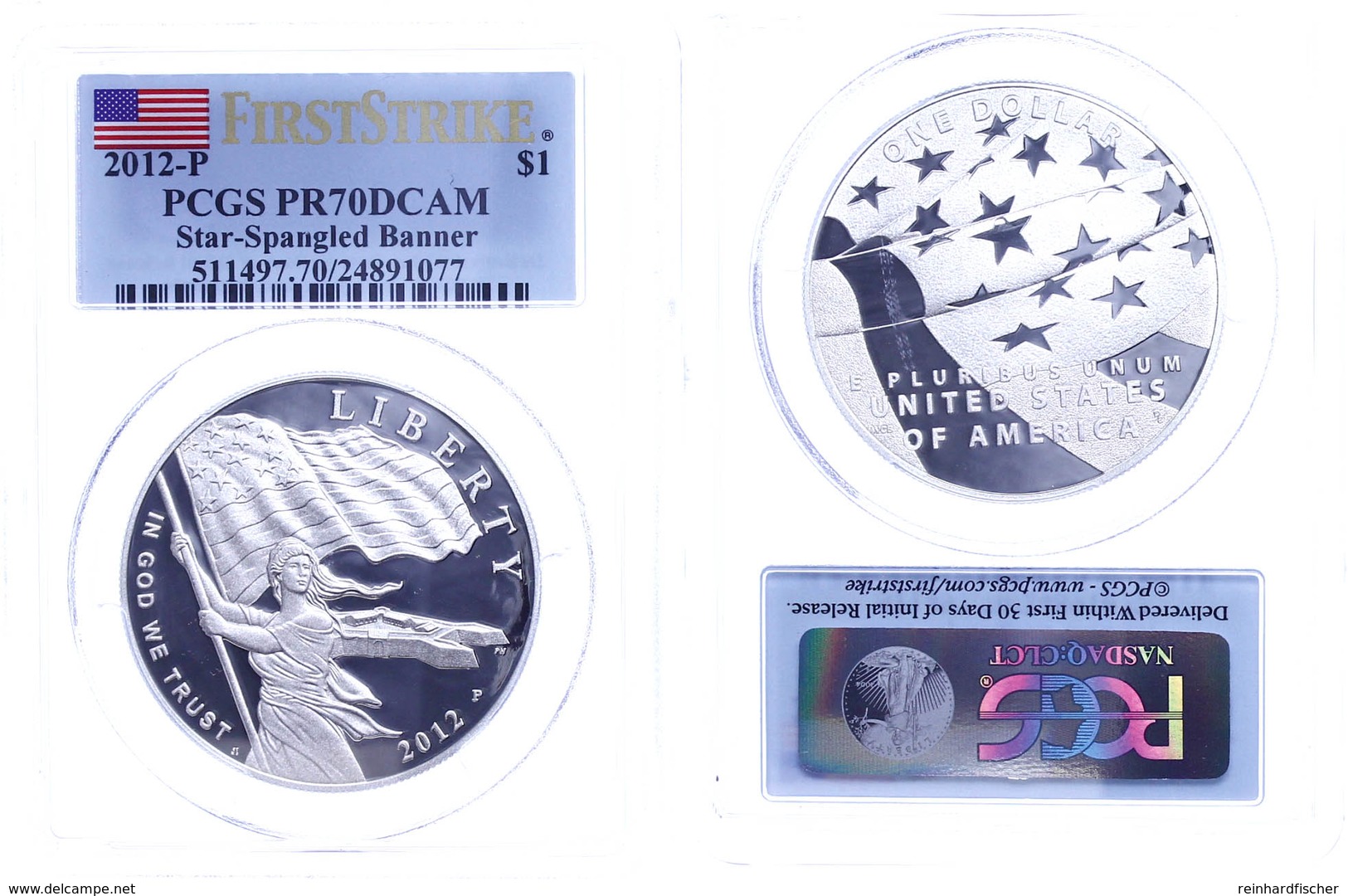 1 Dollar, 2012, P, Star Spangled Banner, In Slab Der PCGS Mit Der Bewertung PR70DCAM, First Strike, Flag Label. - Other & Unclassified