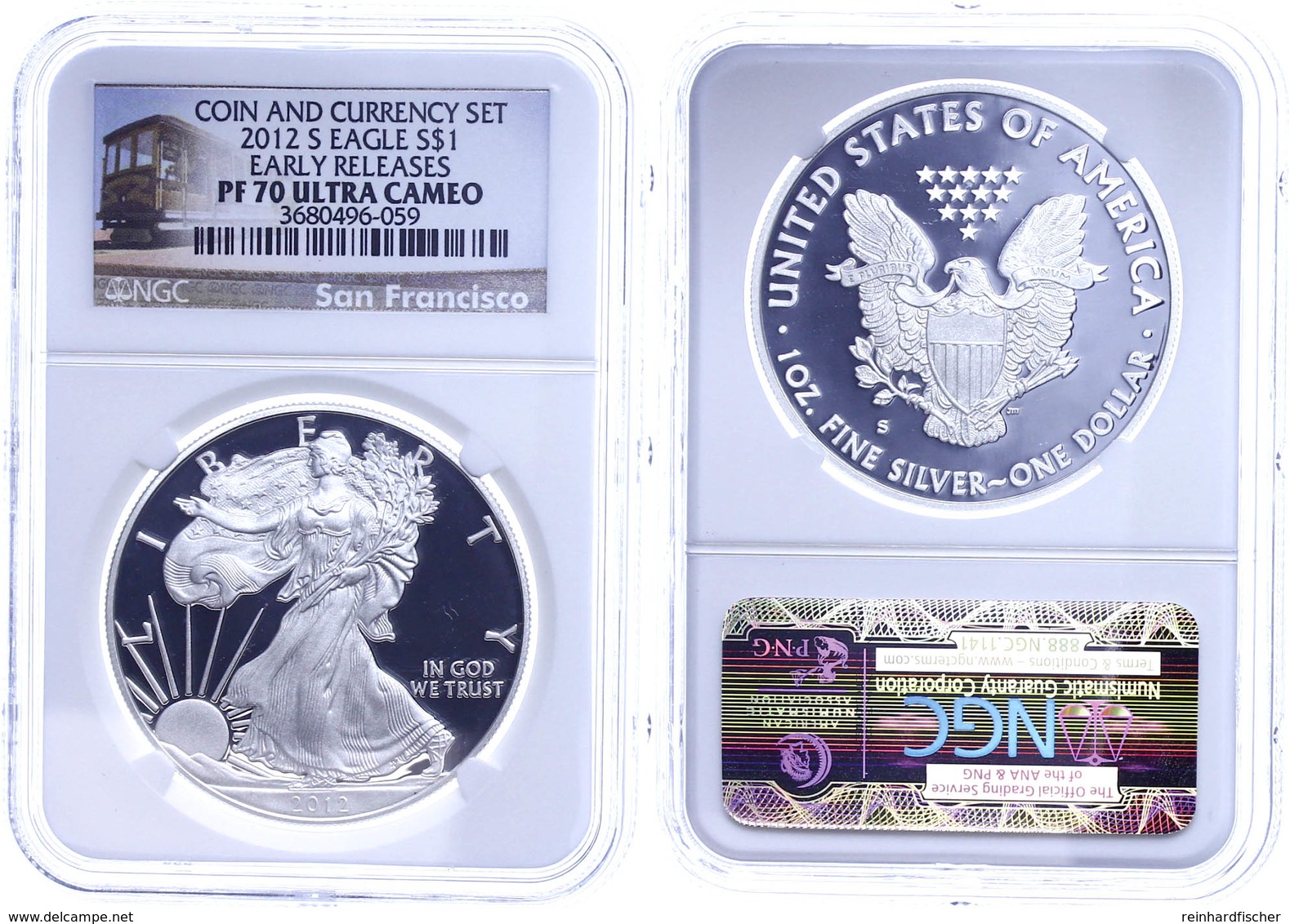 1 Dollar, 2012, S, Silver Eagle, In Slab Der NGC Mit Der Bewertung PF70 Ultra Cameo, Coin And Currency Set, Early Releas - Andere & Zonder Classificatie