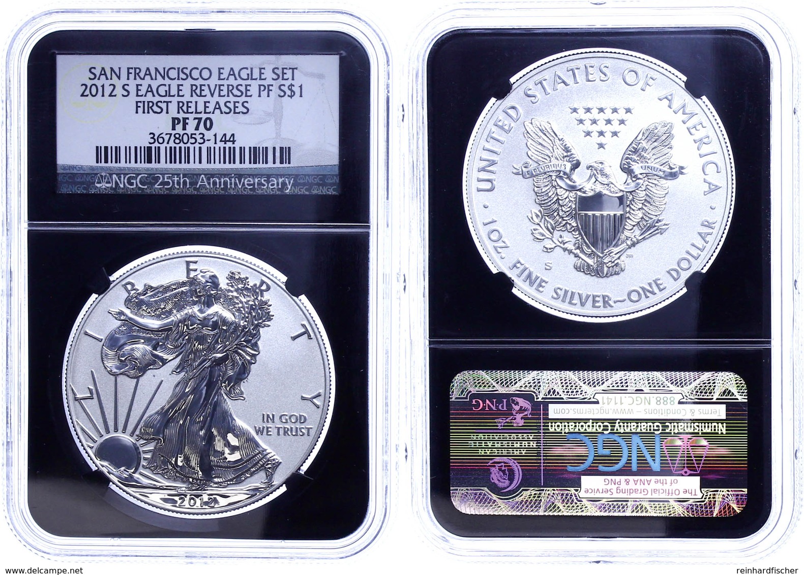 1 Dollar, 2012, S, Silver Eagle, In Slab Der NGC Mit Der Bewertung PF70, Reverse Proof, First Releases, Black Core. - Andere & Zonder Classificatie