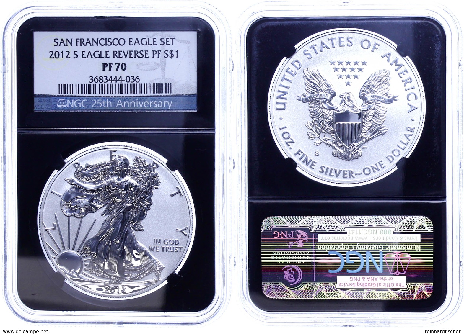 1 Dollar, 2012, S, Silver Eagle, In Slab Der NGC Mit Der Bewertung PF70, Reverse Proof, Black Core. - Other & Unclassified