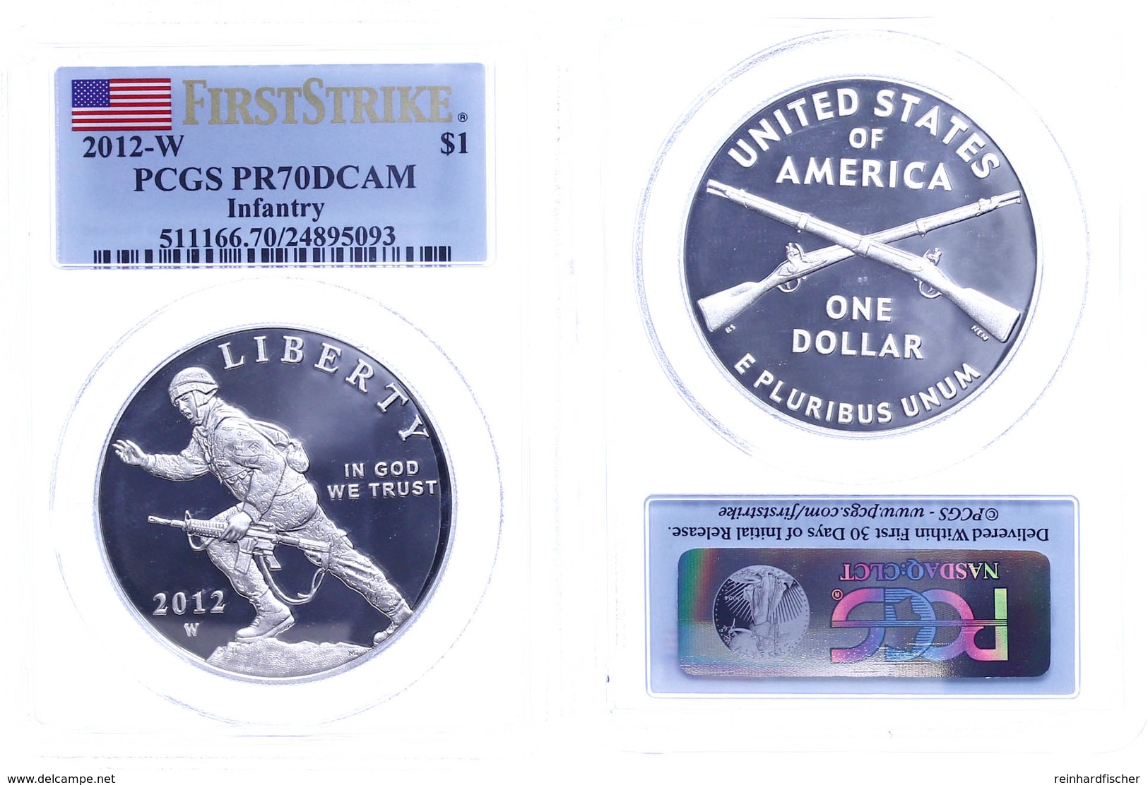 1 Dollar, 2012, W, Infantry, In Slab Der PCGS Mit Der Bewertung PR70DCAM, First Strike, Flag Label. - Andere & Zonder Classificatie