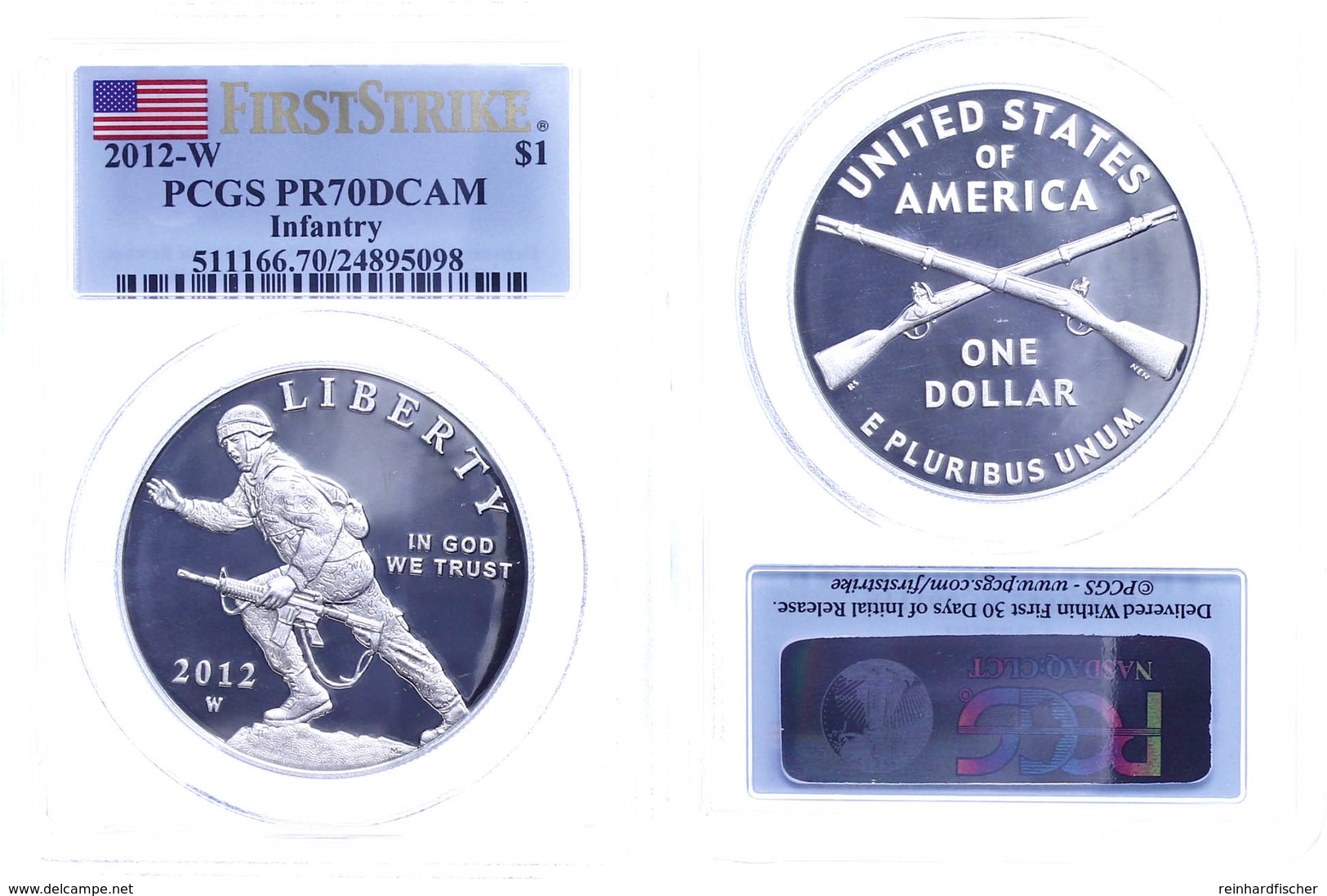 1 Dollar, 2012, W, Infantry, In Slab Der PCGS Mit Der Bewertung PR70DCAM, First Strike, Flag Label. - Andere & Zonder Classificatie