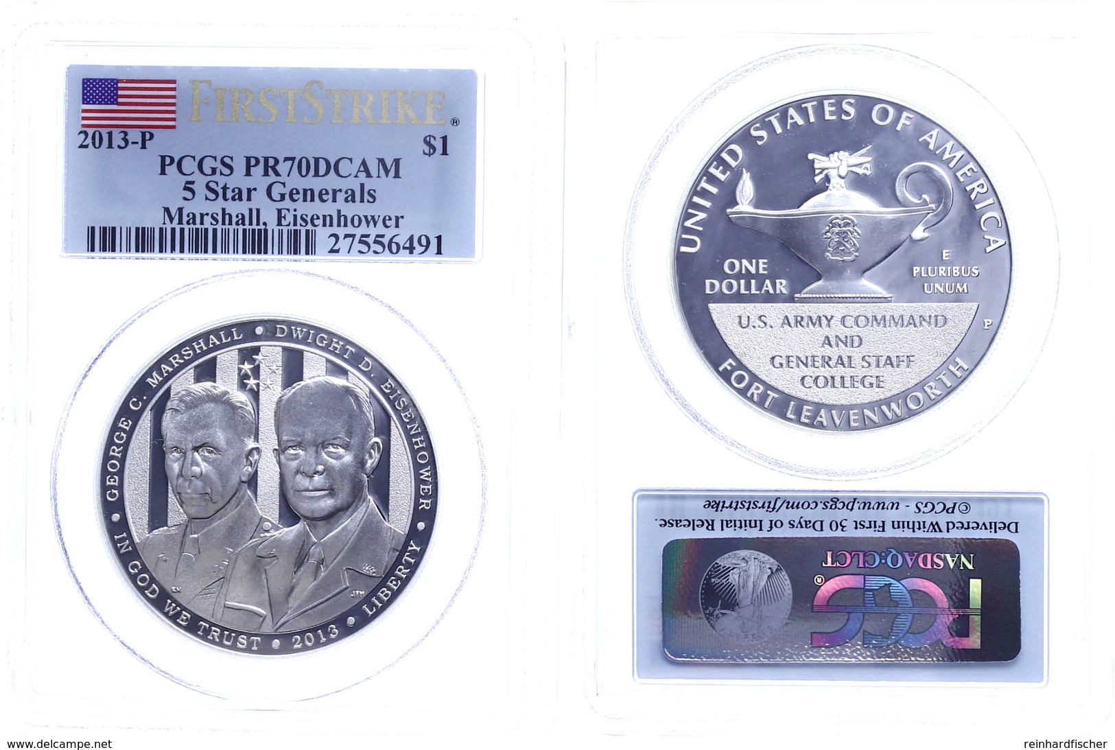 1 Dollar, 2013, P, 5 Star General Eisenhower, In Slab Der PCGS Mit Der Bewertung PR70DCAM, First Strike, Flag Label. - Andere & Zonder Classificatie