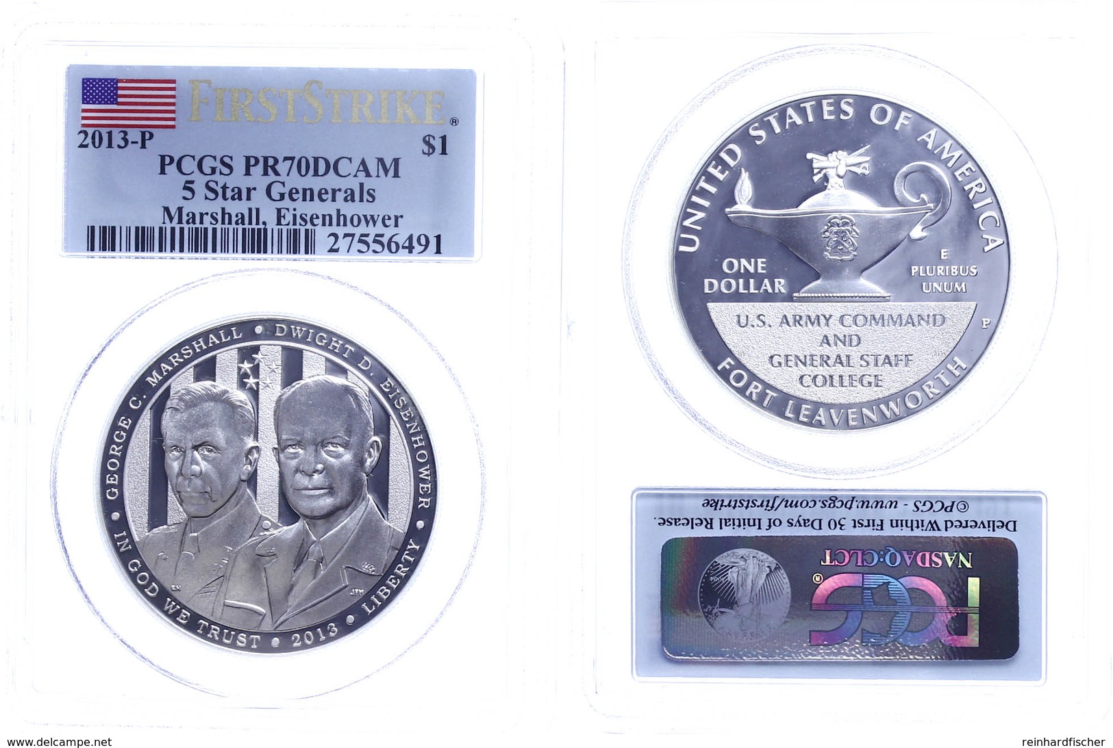 1 Dollar, 2013, P, 5 Star General Eisenhower, In Slab Der PCGS Mit Der Bewertung PR70DCAM, First Strike, Flag Label. - Other & Unclassified