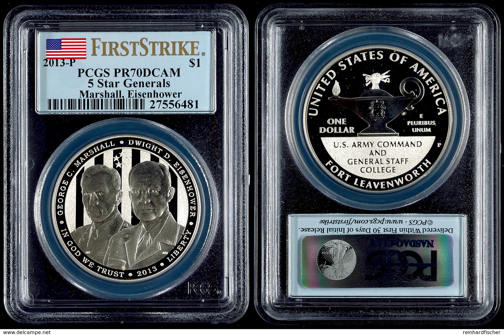 1 Dollar, 2013, P, 5 Star General Marshall Und Eisenhower, In Slab Der PCGS Mit Der Bewertung PR70DCAM, First Strike, Fl - Andere & Zonder Classificatie