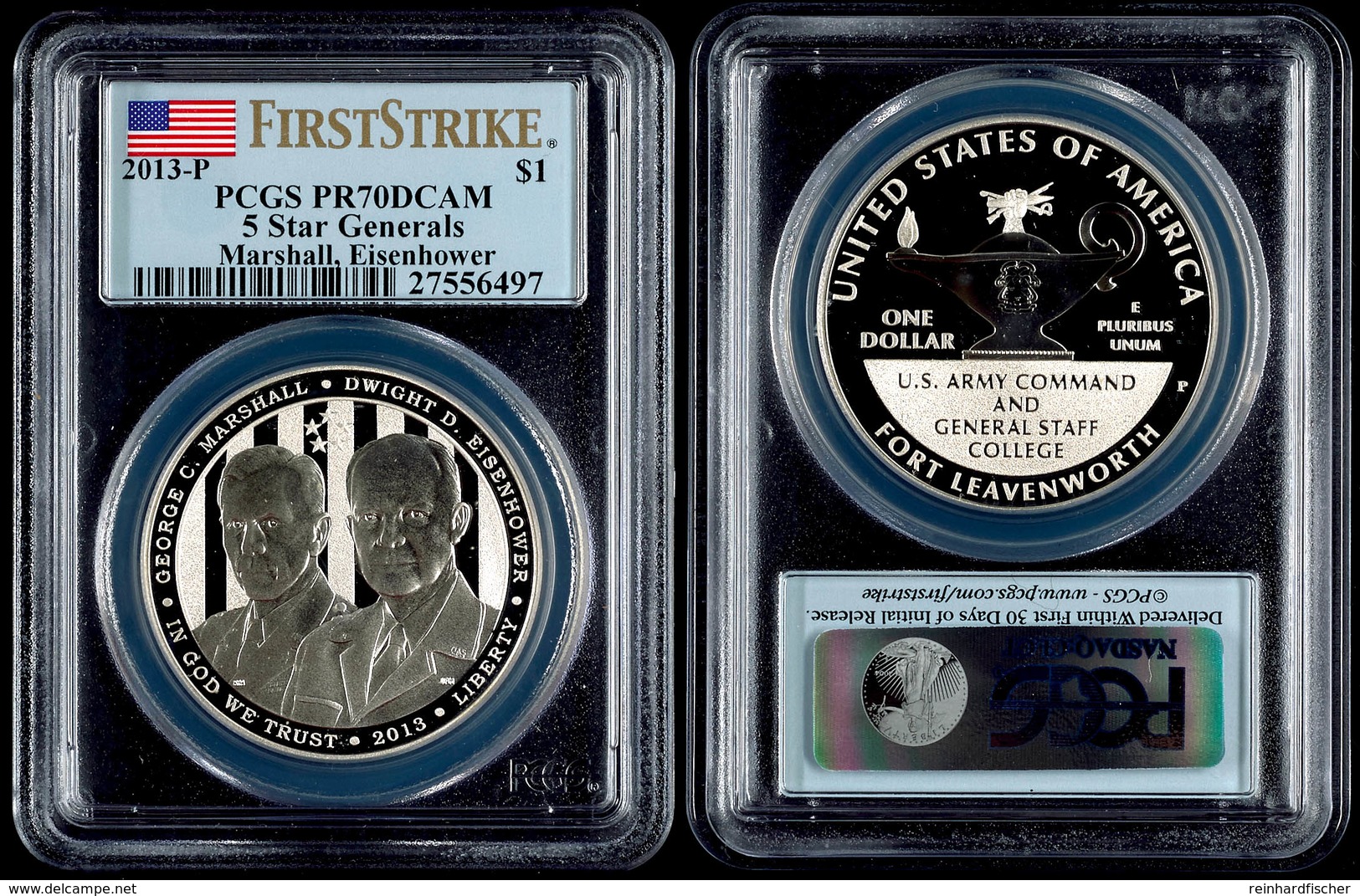 1 Dollar, 2013, P, 5 Star General Marshall Und Eisenhower, In Slab Der PCGS Mit Der Bewertung PR70DCAM, First Strike, Fl - Andere & Zonder Classificatie