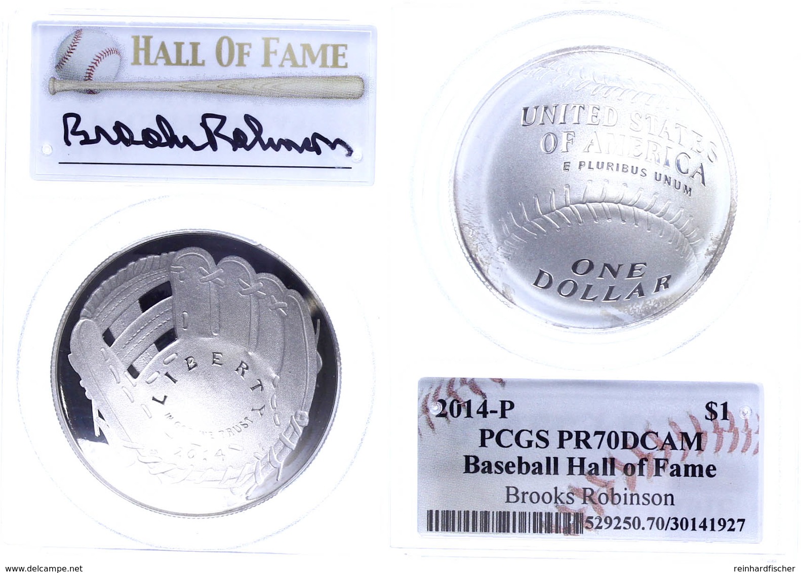 1 Dollar, 2014, P, Baseball Hall Of Fame, Brooks Robinson, In Slab Der PCGS Mit Der Bewertung PR70DCAM, First Strike, La - Andere & Zonder Classificatie